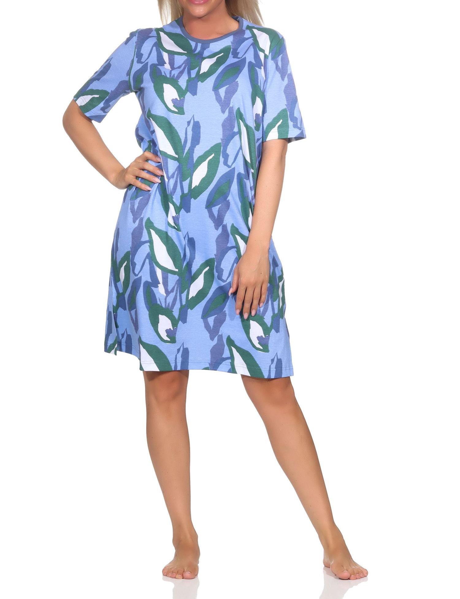 Normann Damen kurzarm Nachthemd aus weichem Jersey im angesagten Print Design