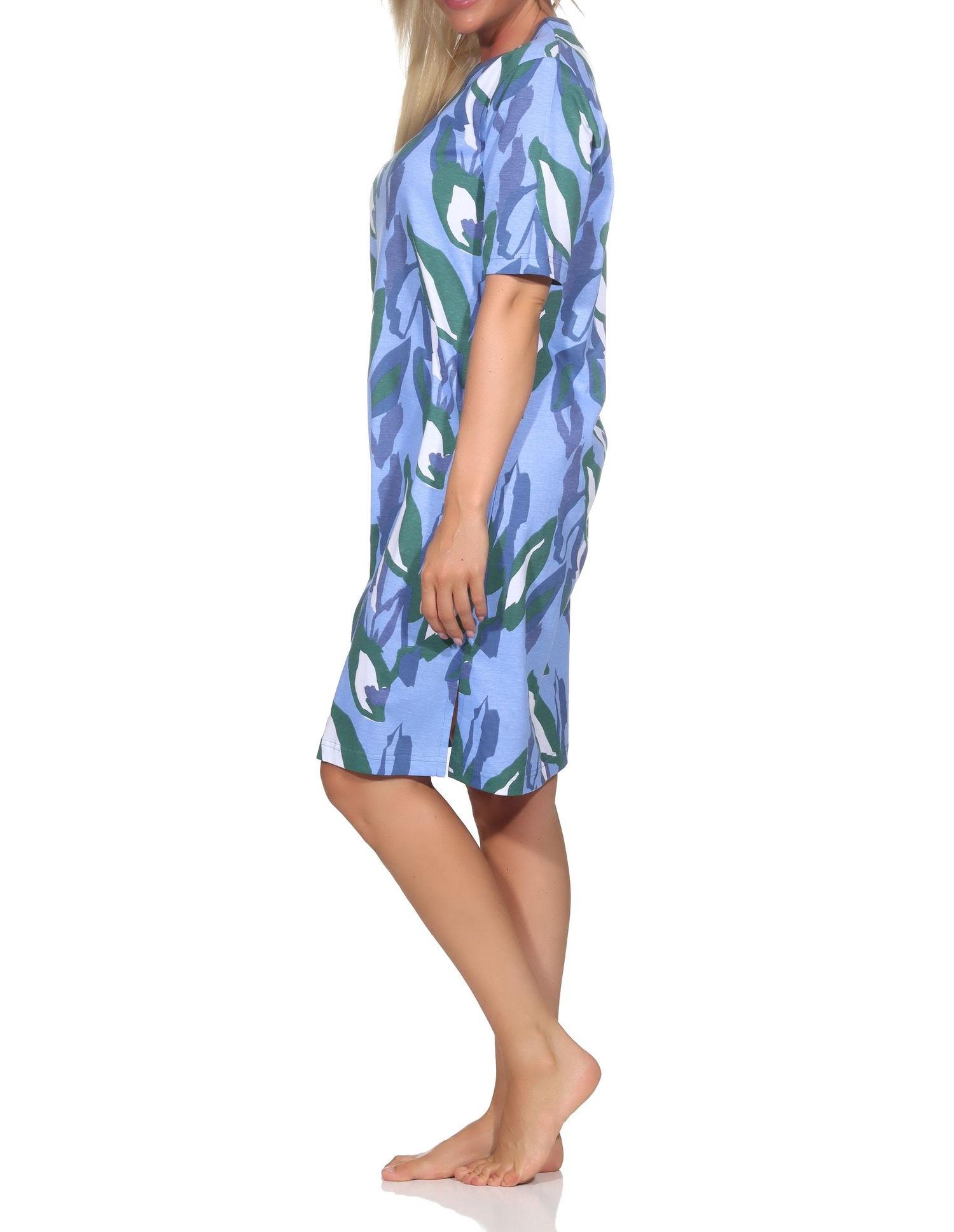 Normann Damen kurzarm Nachthemd aus weichem Jersey im angesagten Print Design