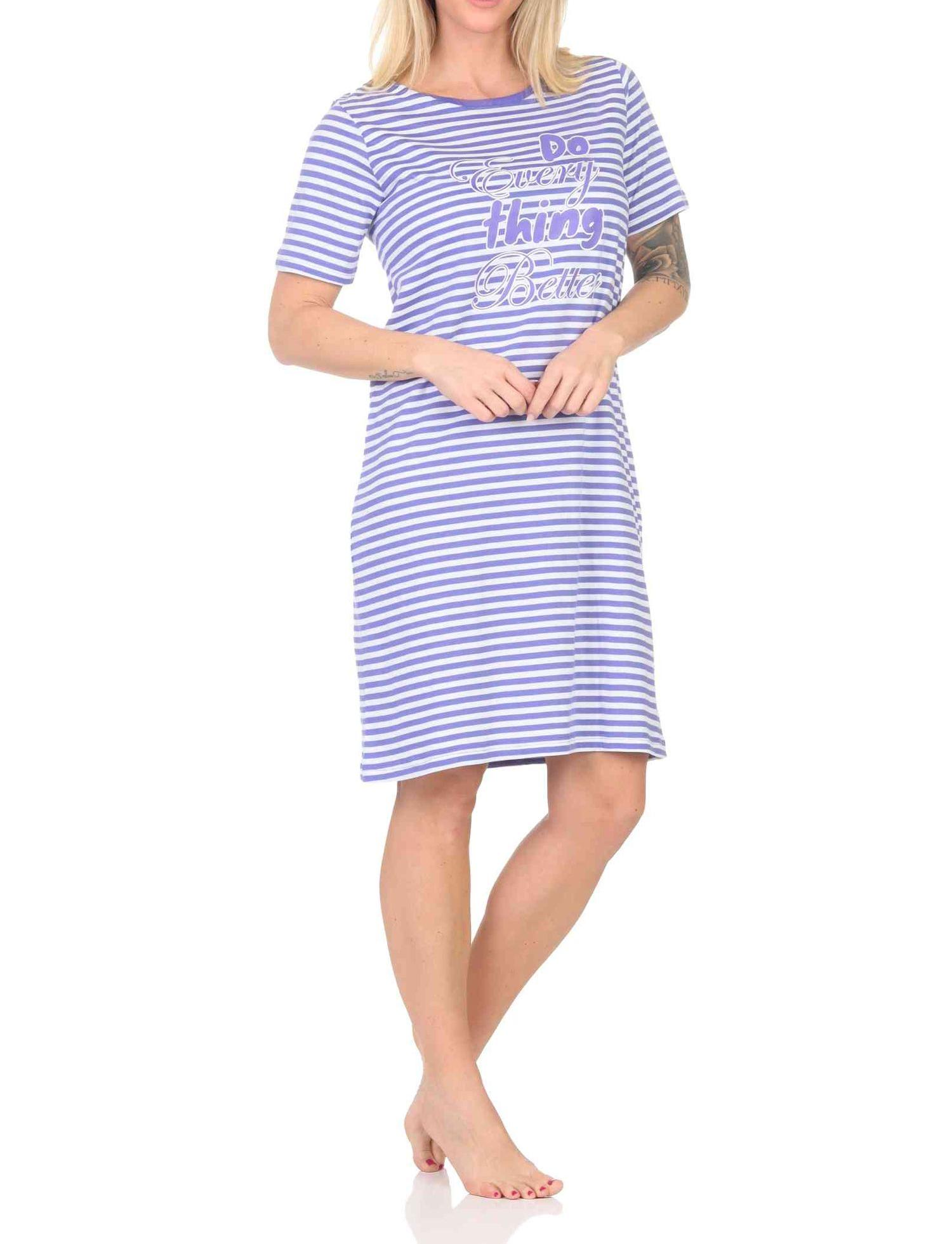 Normann Damen kurzarm Nachthemd in feiner Streifenoptik mit Frontprint