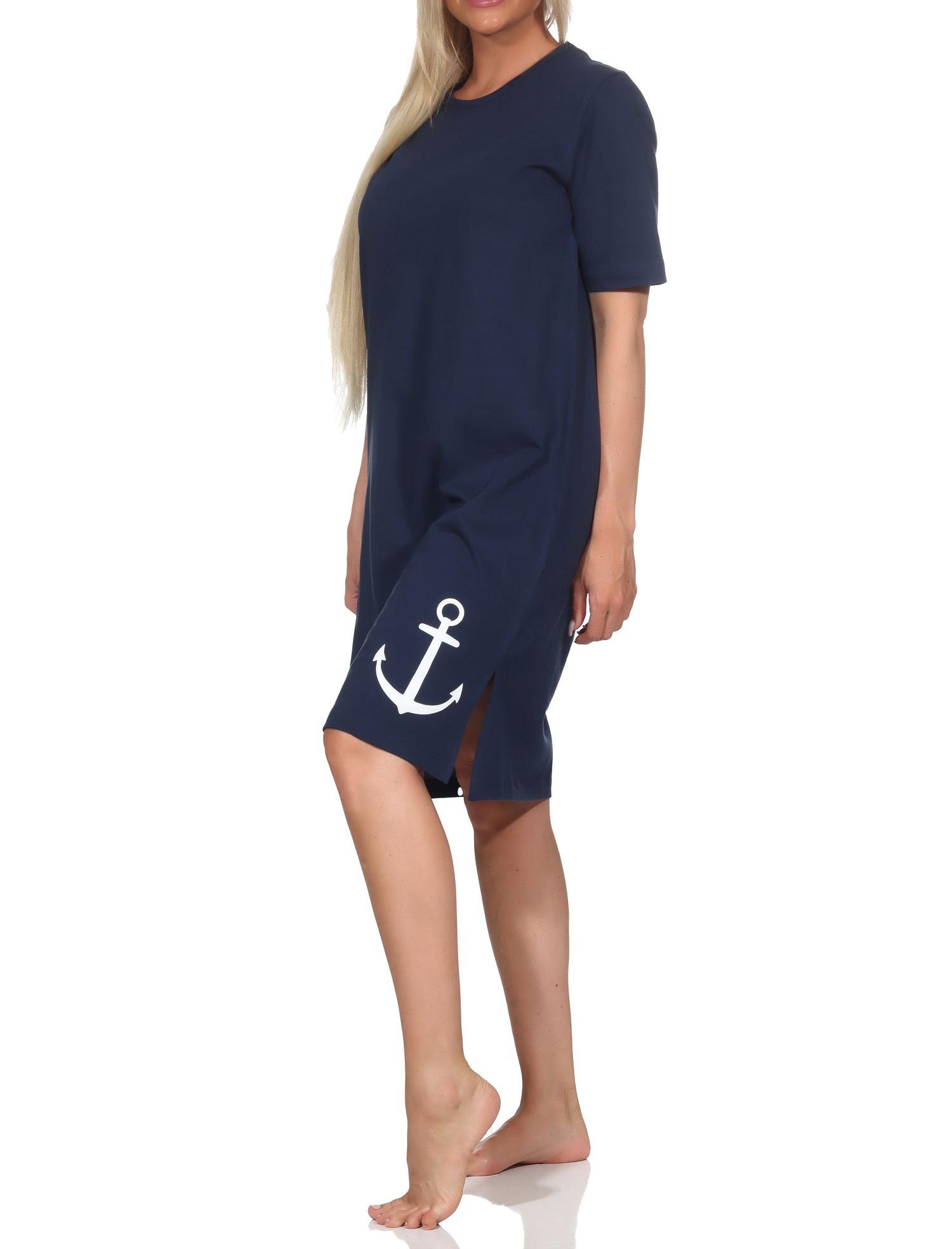 Normann Damen kurzarm Nachthemd in maritimer Optik - auch in Übergrößen