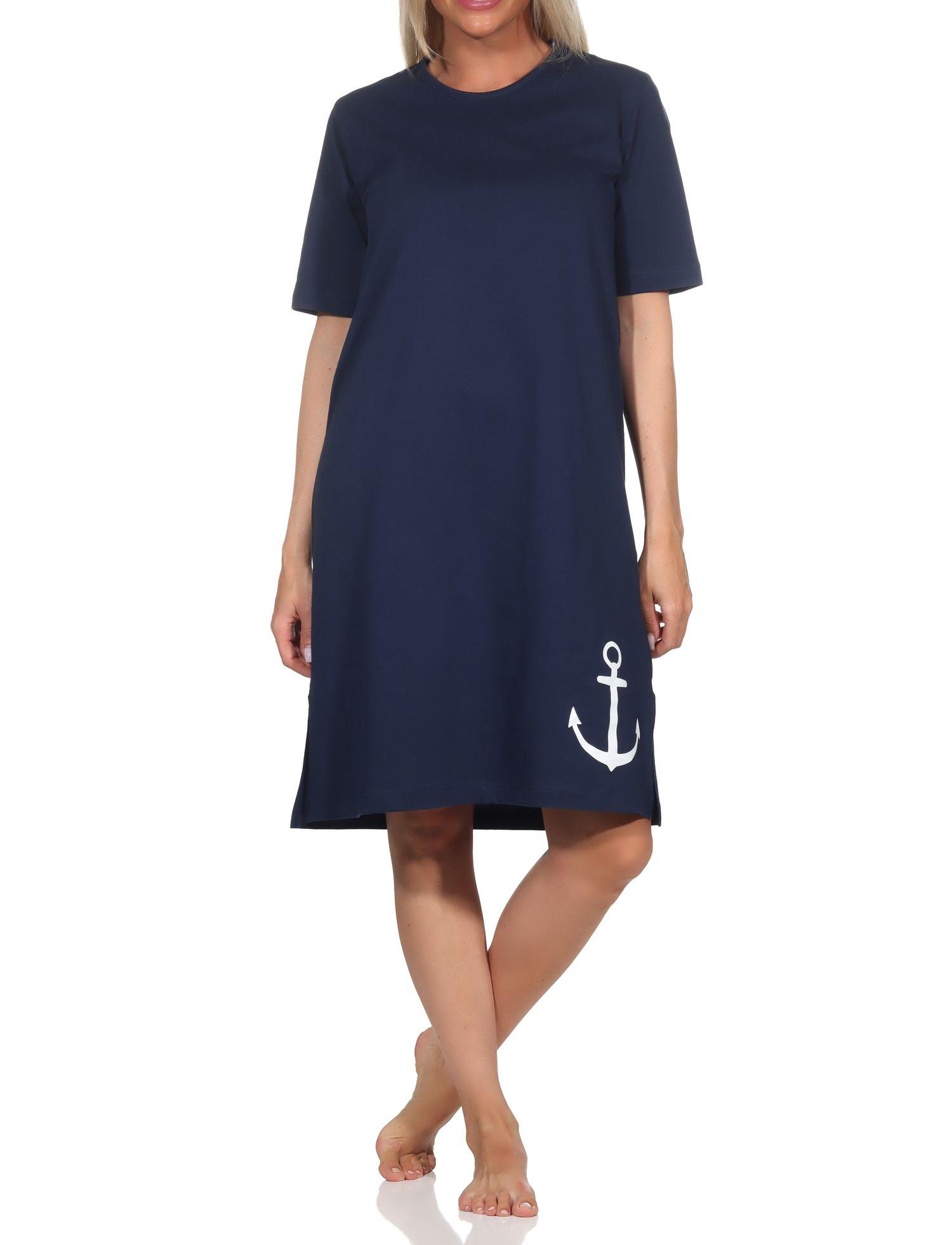 Normann Damen kurzarm Nachthemd in maritimer Optik - auch in Übergrößen