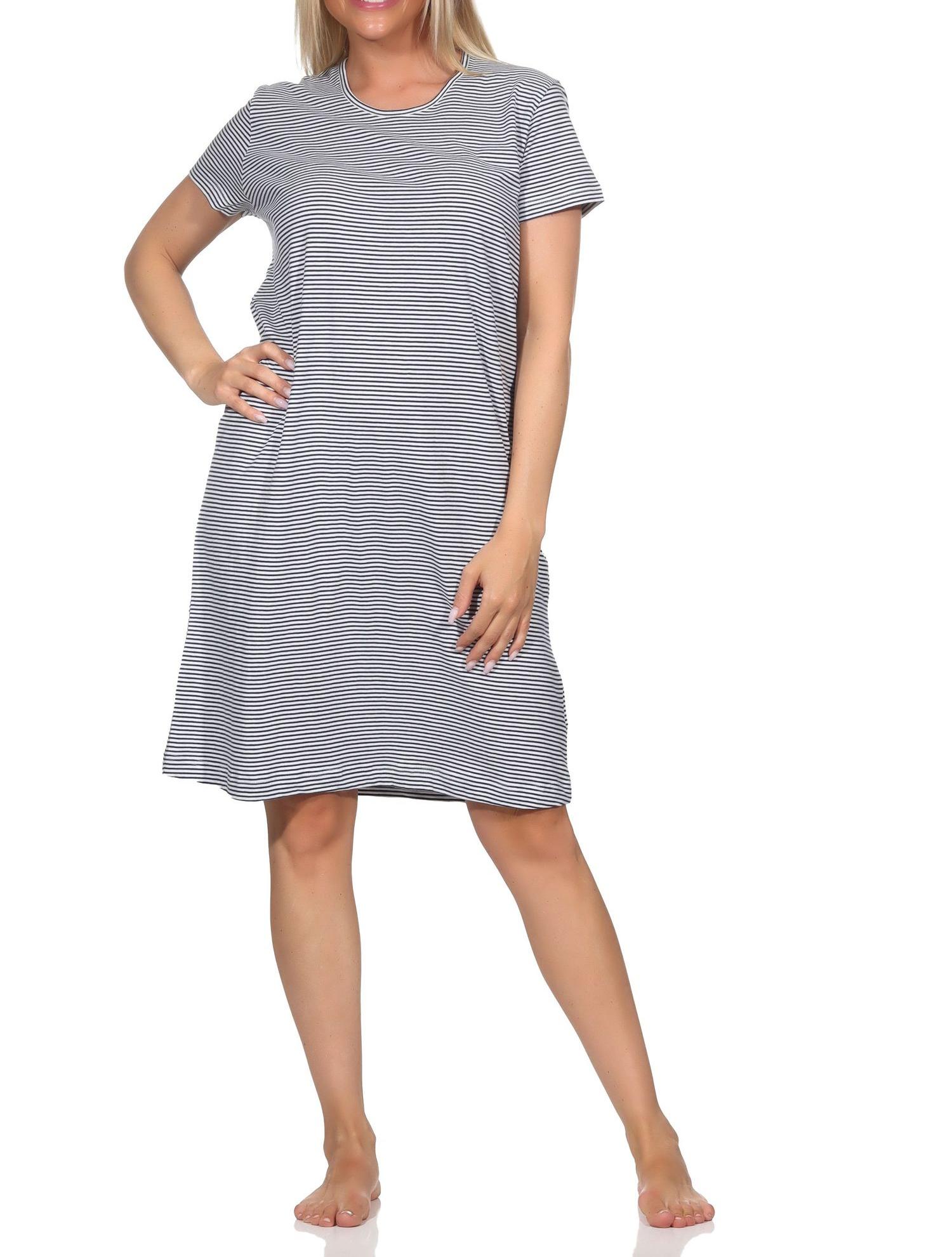 Normann Damen kurzarm Nachthemd in feiner Ringeloptik