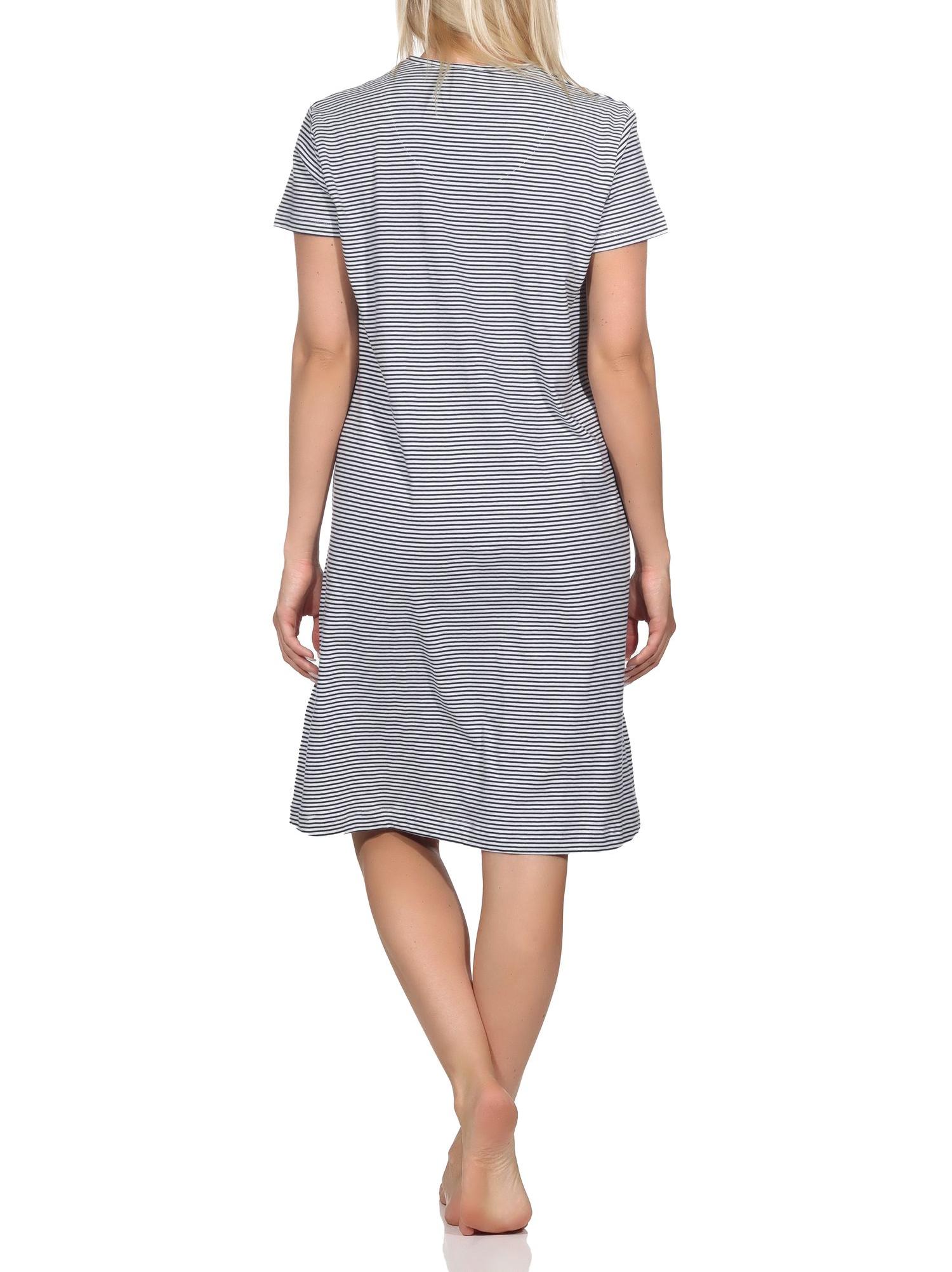 Normann Damen kurzarm Nachthemd in feiner Ringeloptik