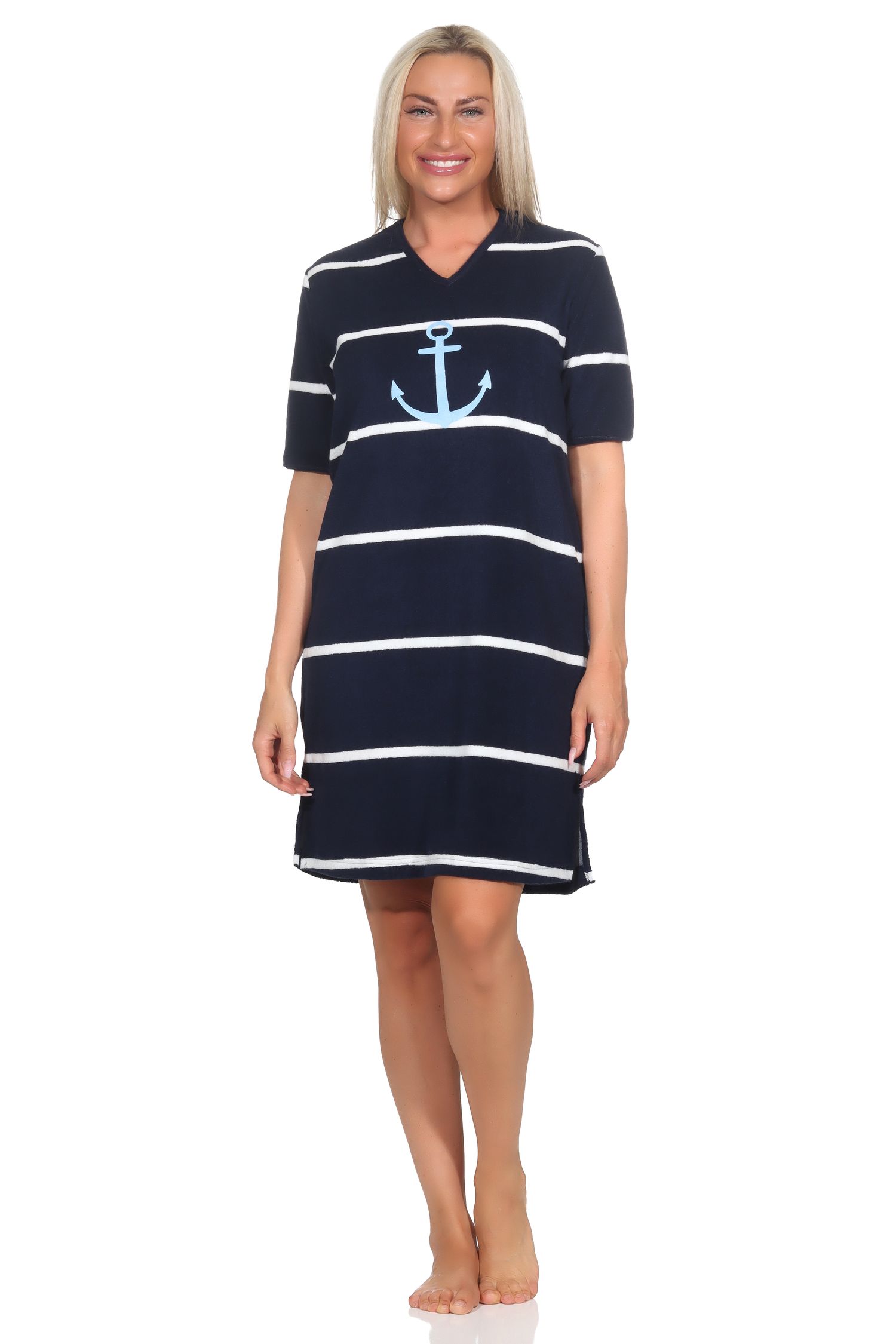 Normann Damen Nachthemd in maritimer Optik mit Anker Motiv - auch in Übergröße
