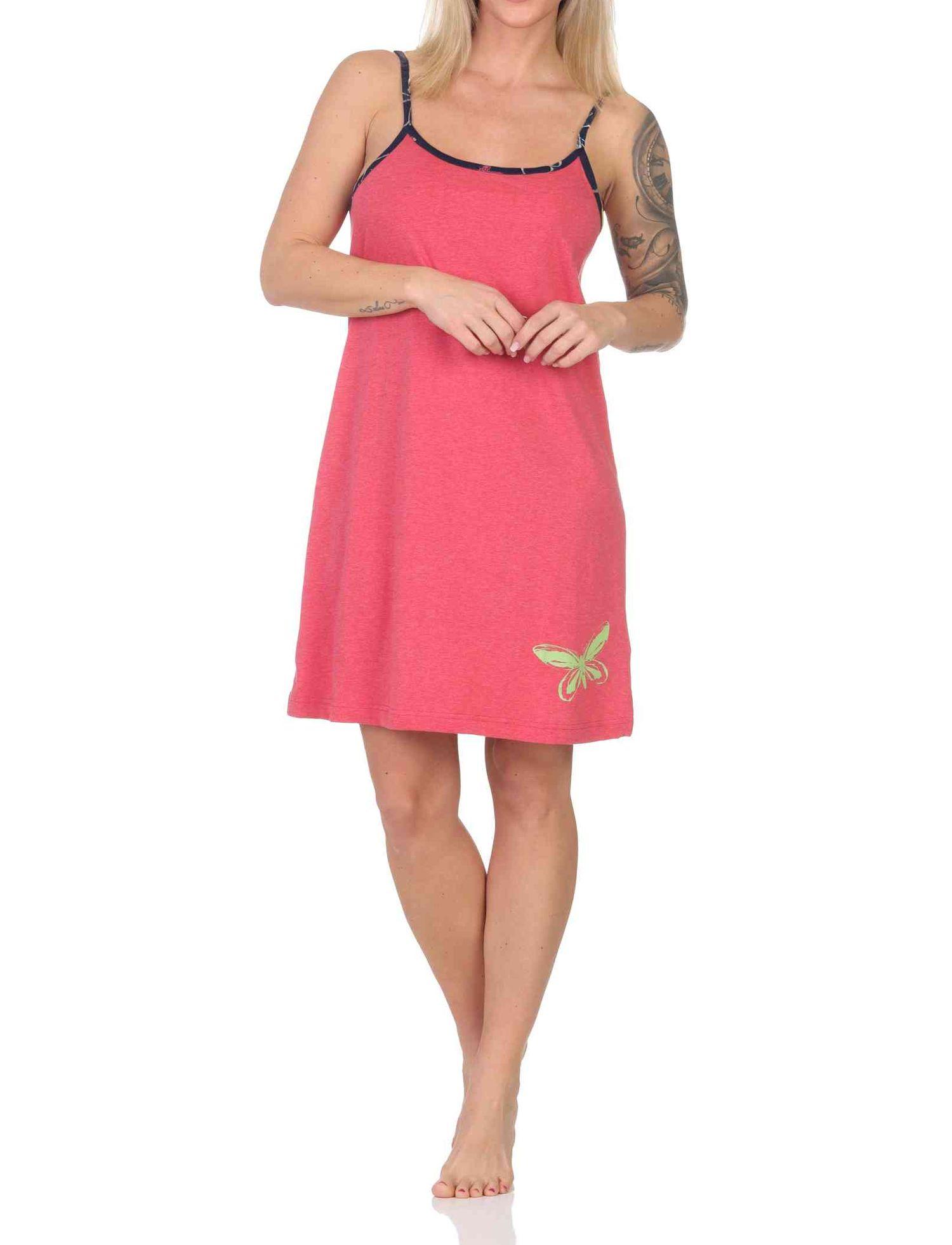 Normann Damen Spaghetti Nachthemd Negligé Schmetterlinge als Motiv - auch in Übergrößen