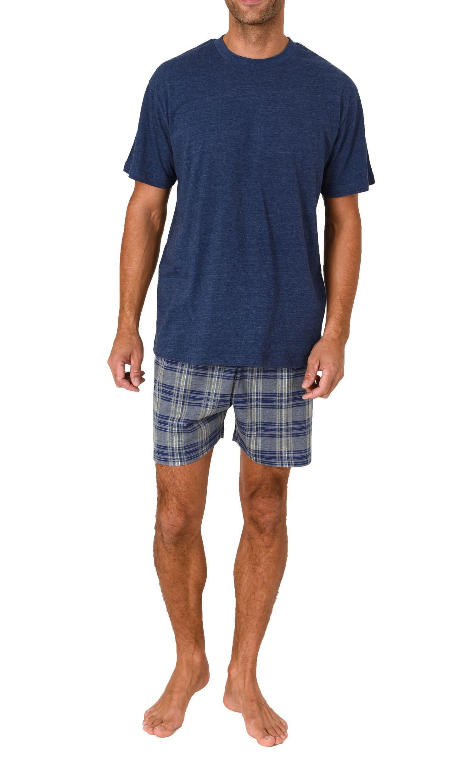 Normann Herren kurzarm Schlafanzug Shorty Pyjama Hose in Karo Optik