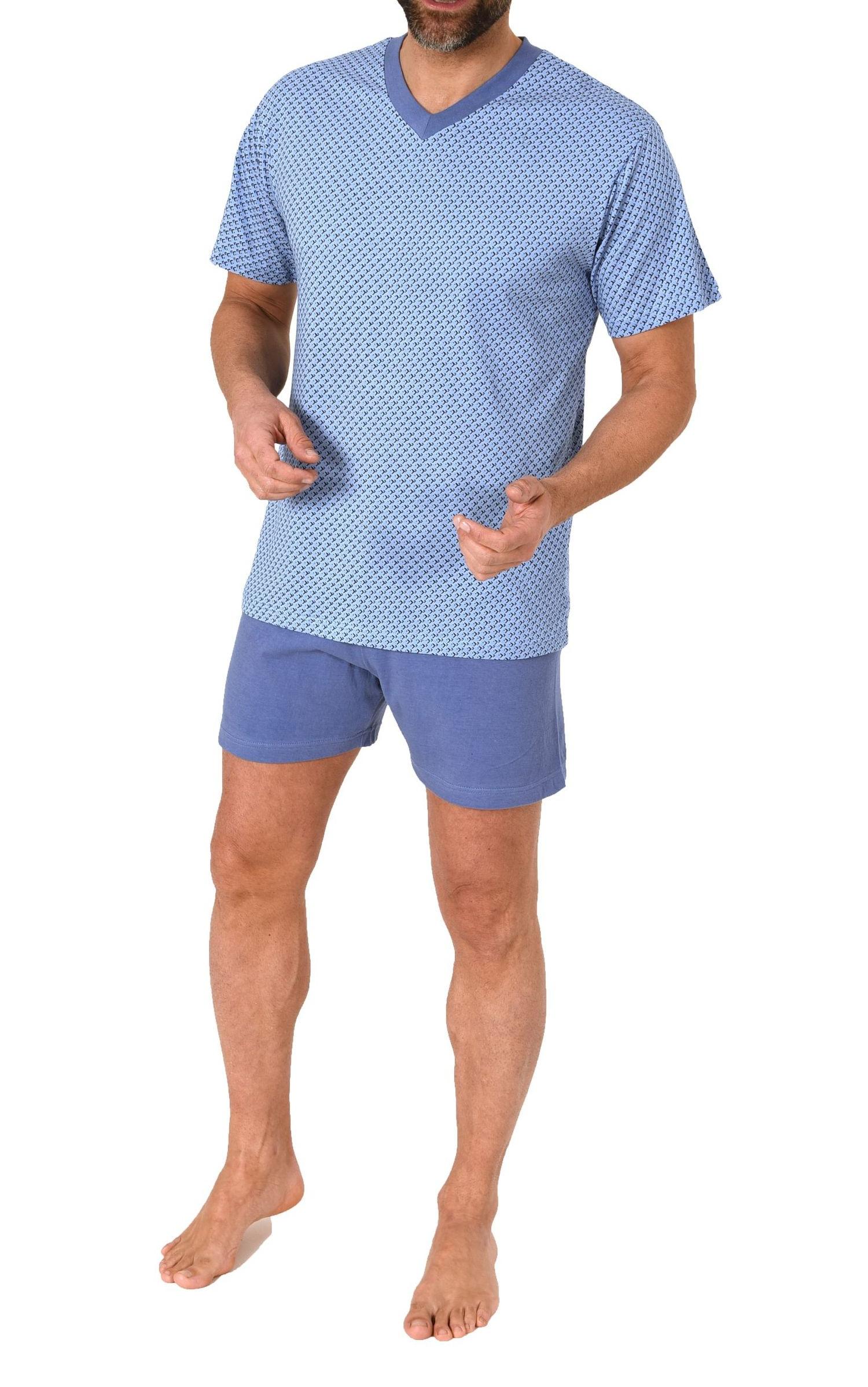 Normann Herren Schlafanzug kurz Shorty Pyjama aus 100 % Baumwolle