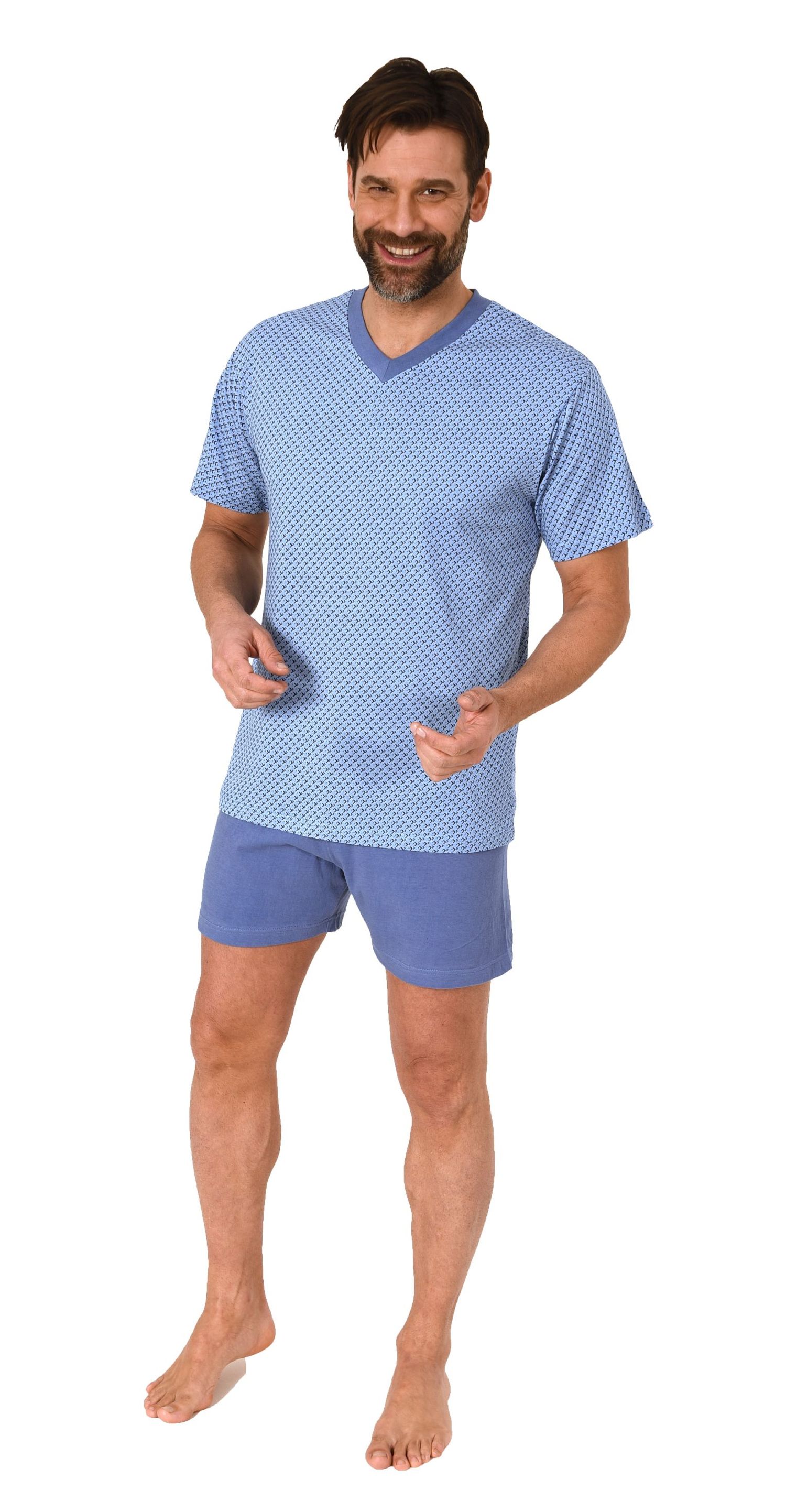 Normann Herren Schlafanzug kurz Shorty Pyjama aus 100 % Baumwolle