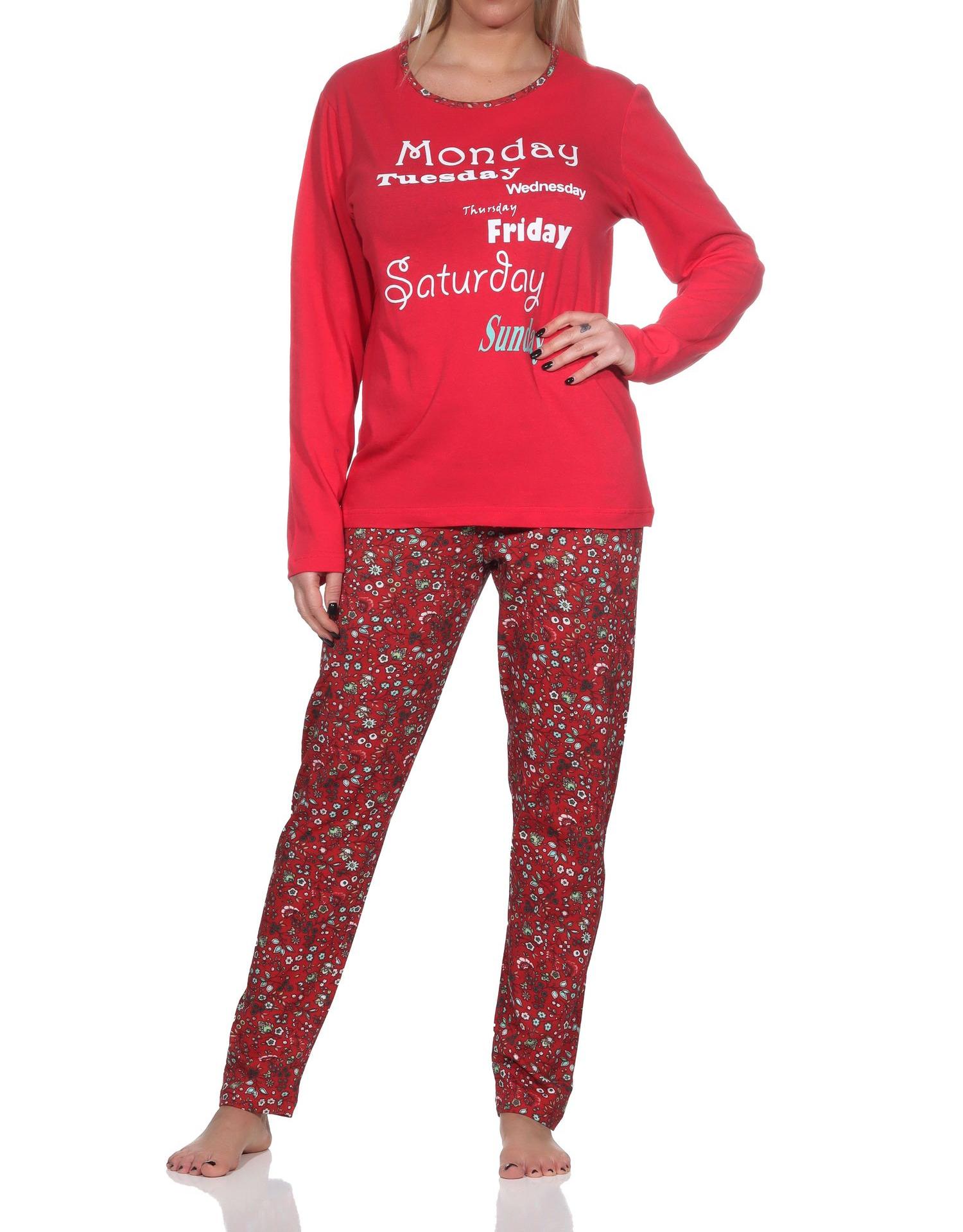 Damen Schlafanzug lang mit Rundhals lässigem Print und floralem Allover-Muster