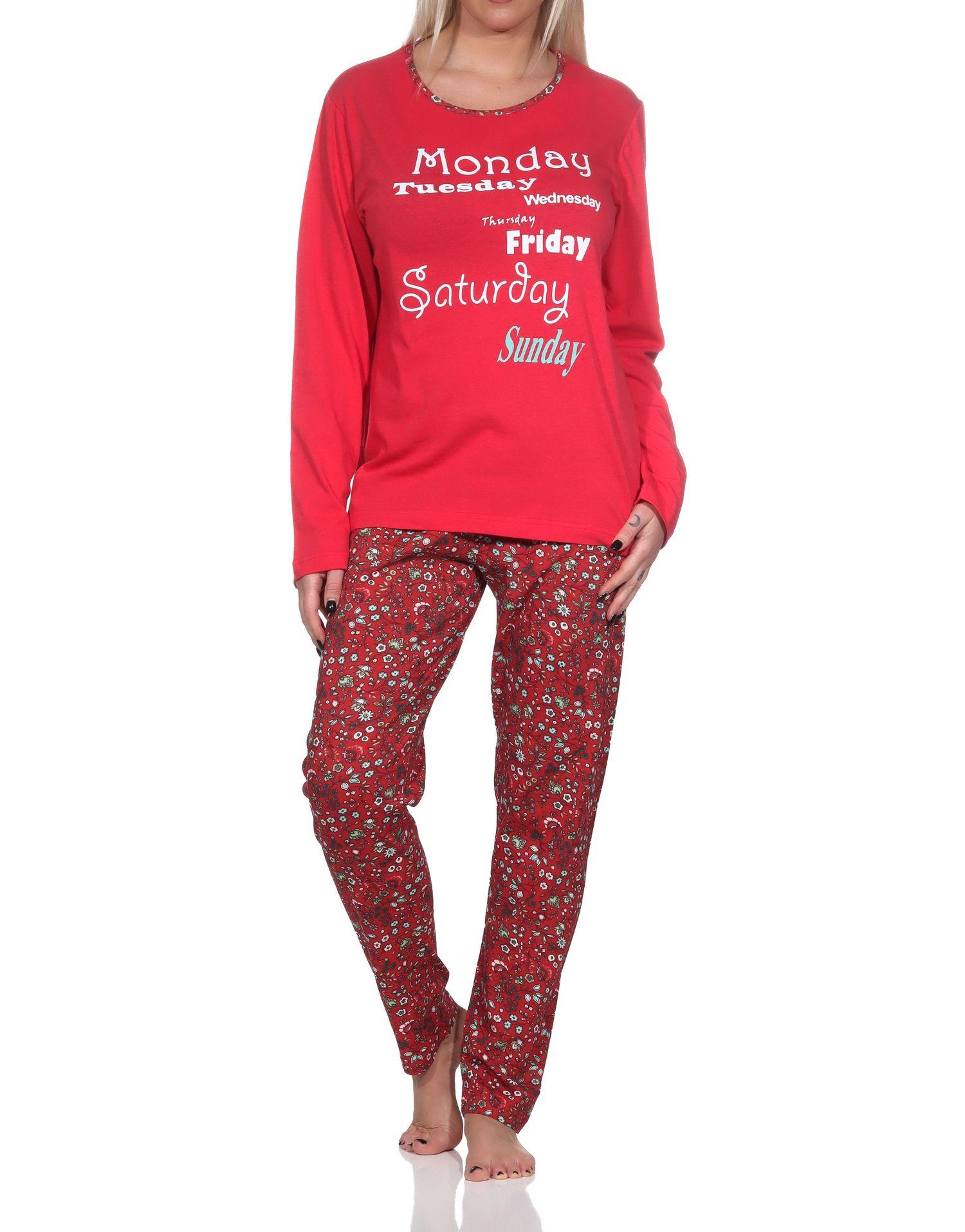Damen Schlafanzug lang mit Rundhals lässigem Print und floralem Allover-Muster
