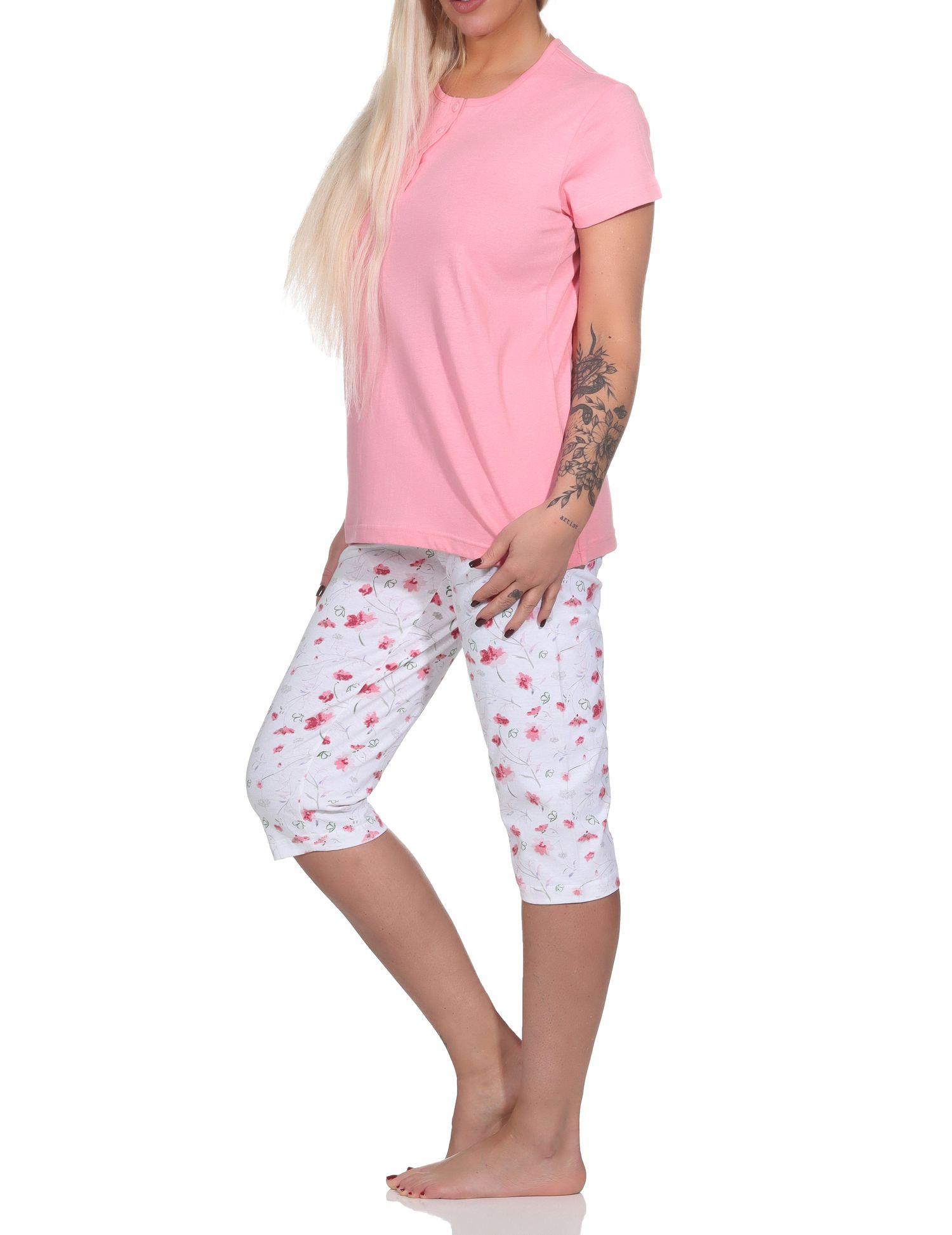Eleganter Damen Capri Pyjama, Schlafanzug mit Knopfleiste und ¾ Capri Hose Eleganter Damen Capri Pyjama, Schlafanzug mit Knopfleiste und ¾ Capri Hose