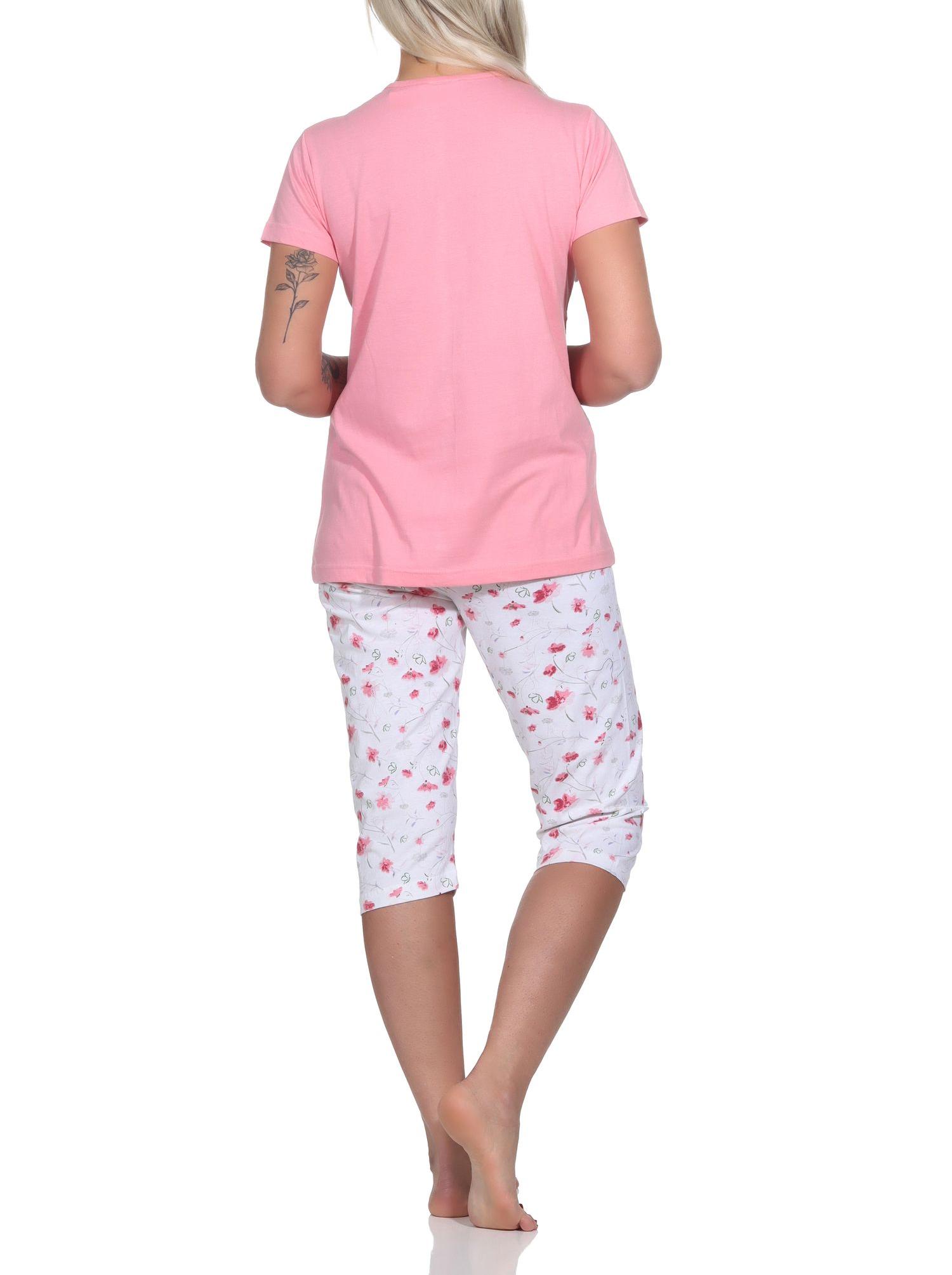 Eleganter Damen Capri Pyjama, Schlafanzug mit Knopfleiste und ¾ Capri Hose Eleganter Damen Capri Pyjama, Schlafanzug mit Knopfleiste und ¾ Capri Hose