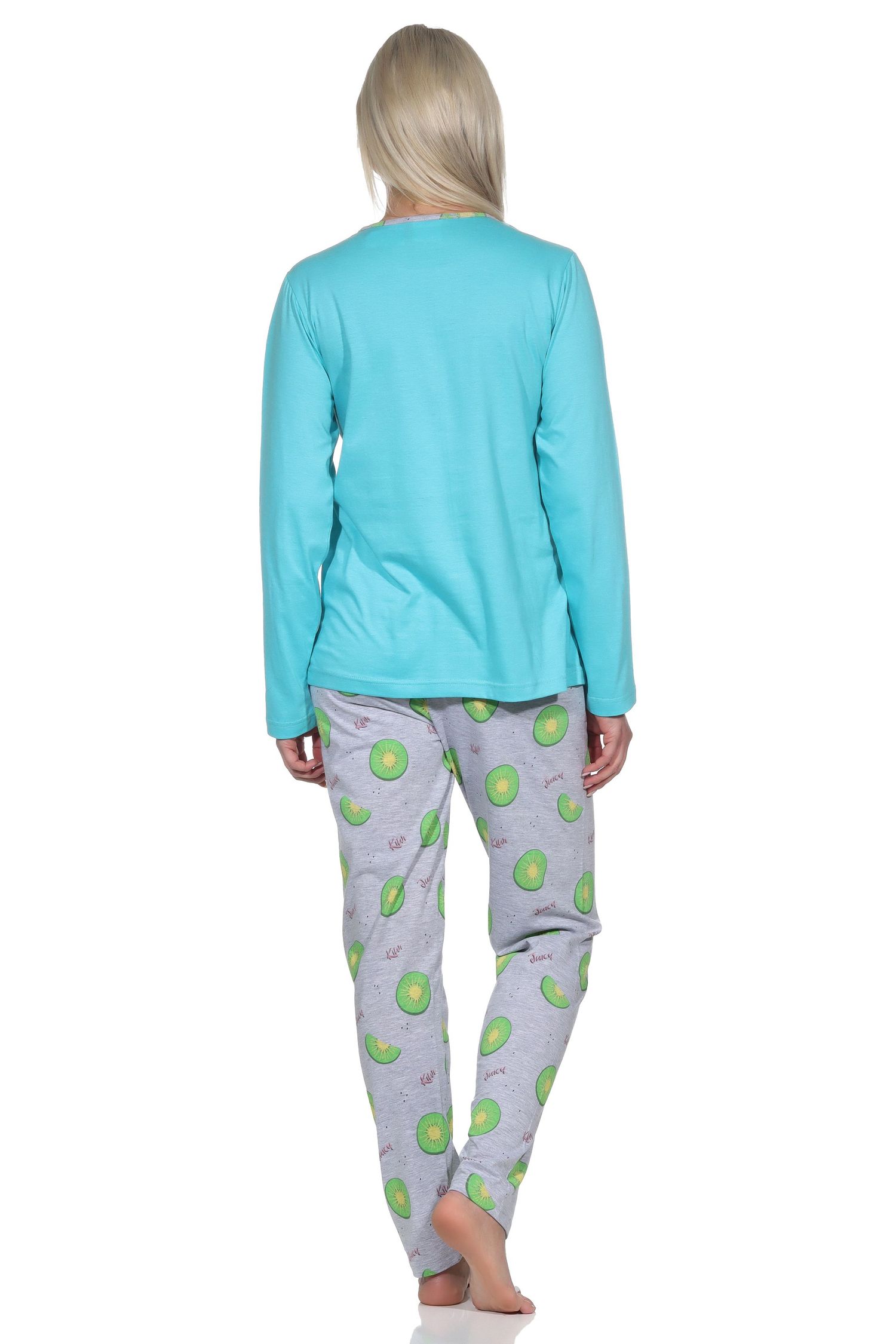 Normann Damen Schlafanzug langarm Pyjama mit Pyjamahose in coolem allover Print