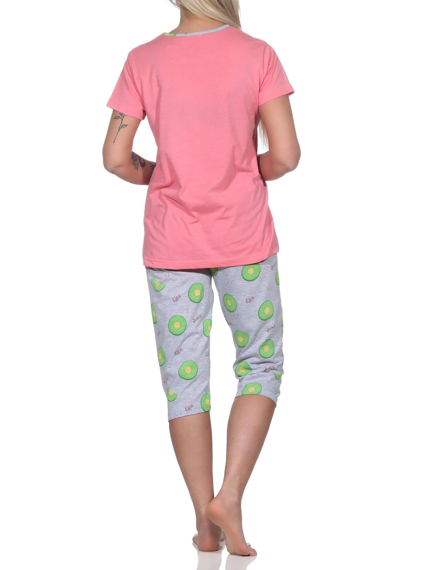 Normann Damen Schlafanzug kurzarm Pyjama mit Capri Pyjamahose in coolem allover Print Normann Damen Schlafanzug kurzarm Pyjama mit Capri Pyjamahose in coolem allover Print