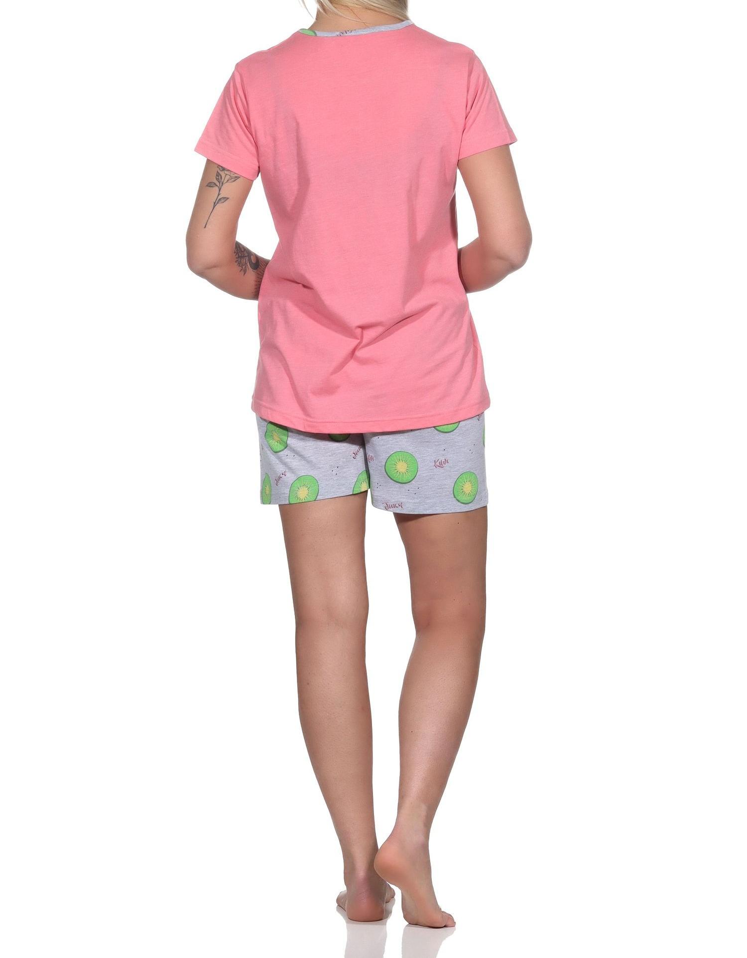 Normann Damen kurzarm Schlafanzug Shorty Pyjama mit Shortyhose in coolem allover Print