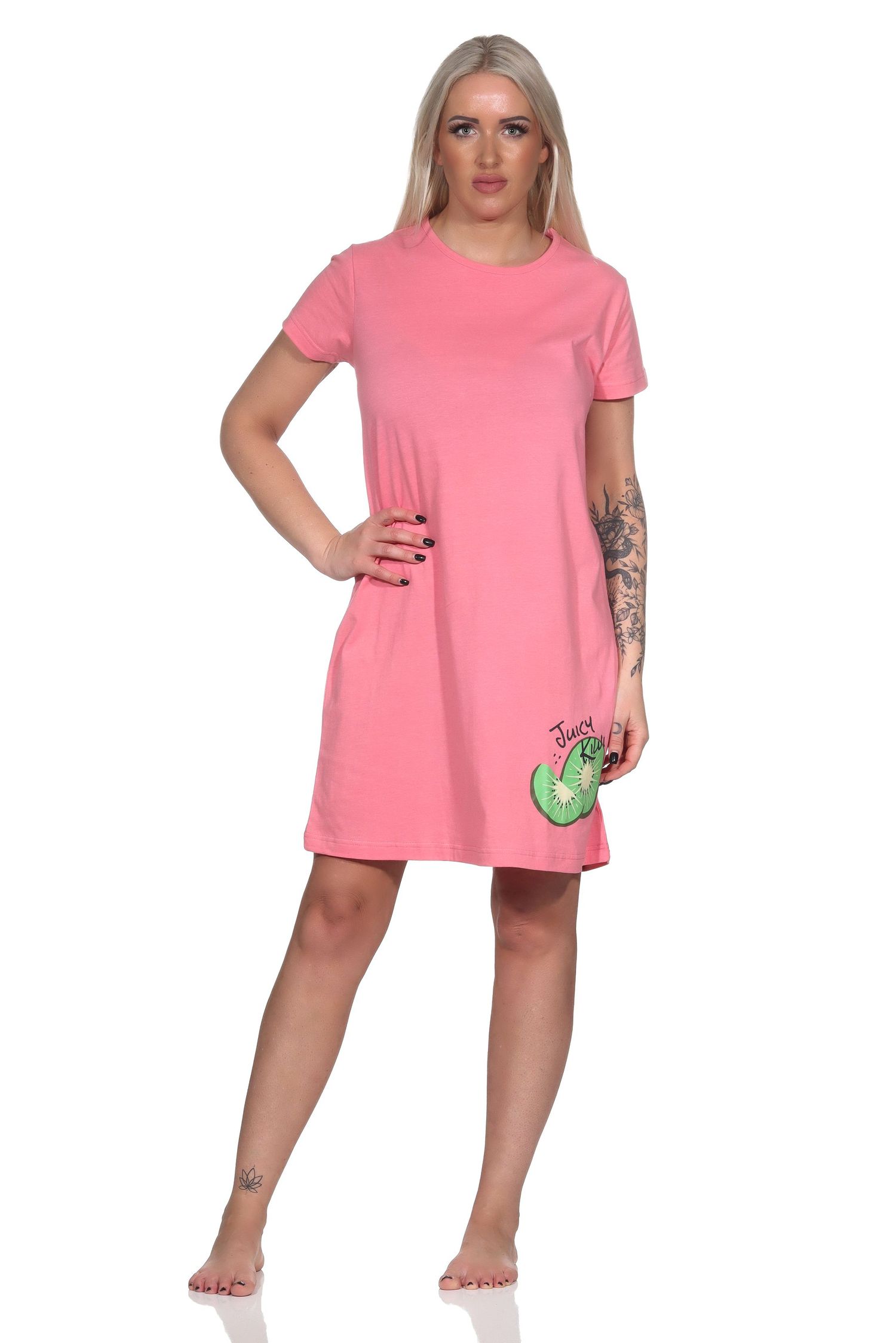 Normann Damen kurzarm Nachthemd Sleepshirt mit Kiwi als Motiv