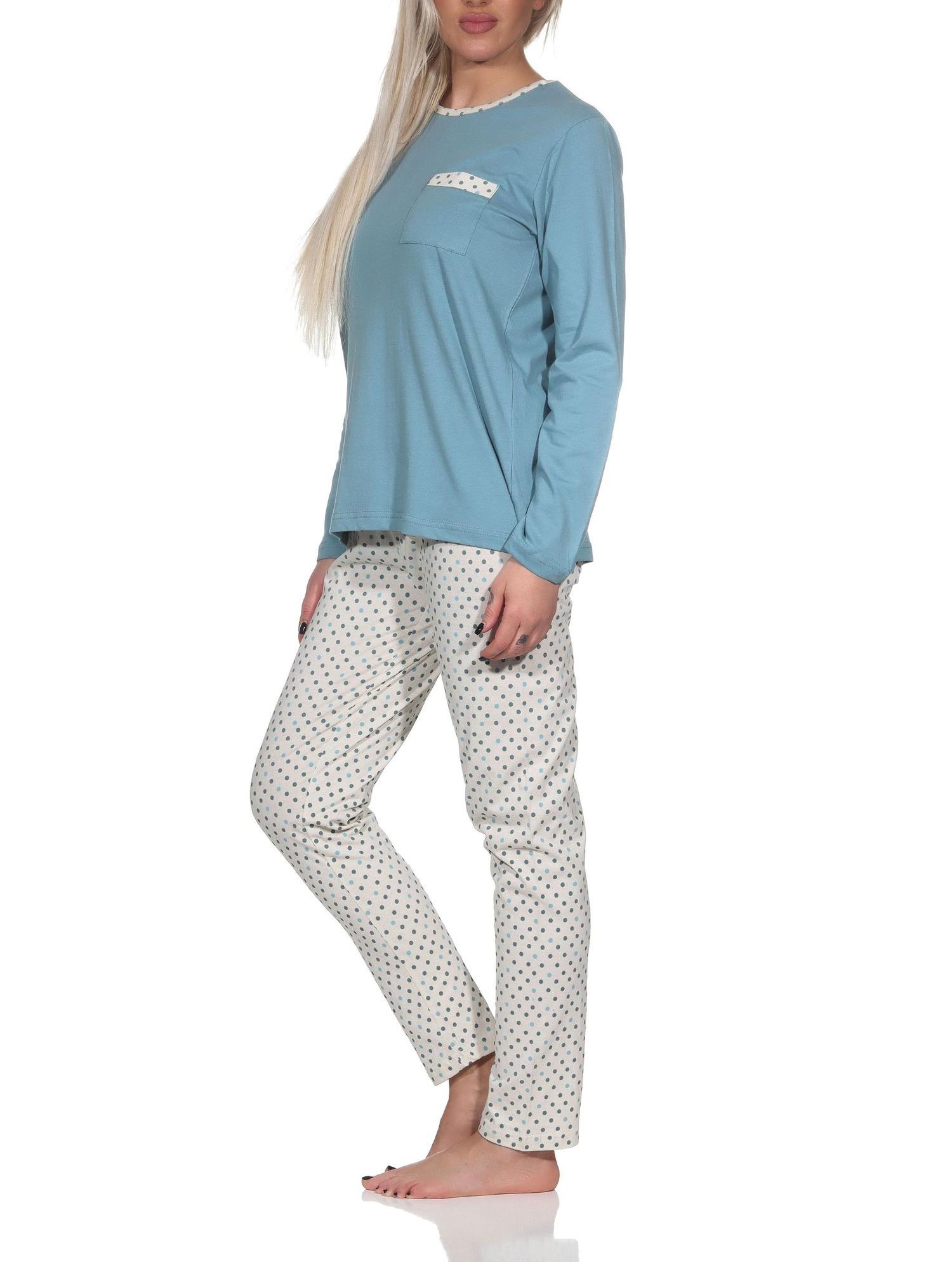 Normann Damen langarm Schlafanzug Pyjama mit Pyjamahose in Tupfen Punkte Optik Normann Damen langarm Schlafanzug Pyjama mit Pyjamahose in Tupfen Punkte Optik