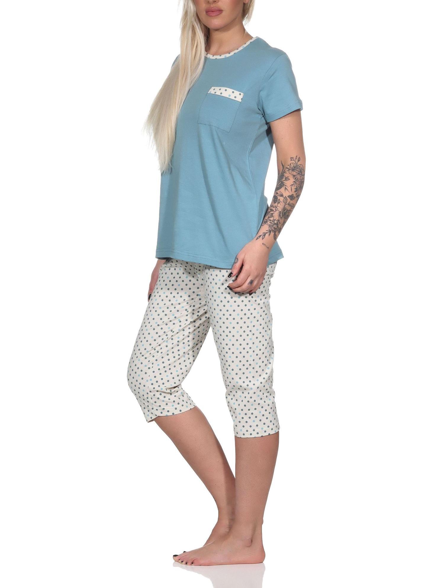 Normann Damen kurzarm Schlafanzug Pyjama mit Capri-Pyjamahose in Tupfen Punkte Optik Normann Damen kurzarm Schlafanzug Pyjama mit Capri-Pyjamahose in Tupfen Punkte Optik