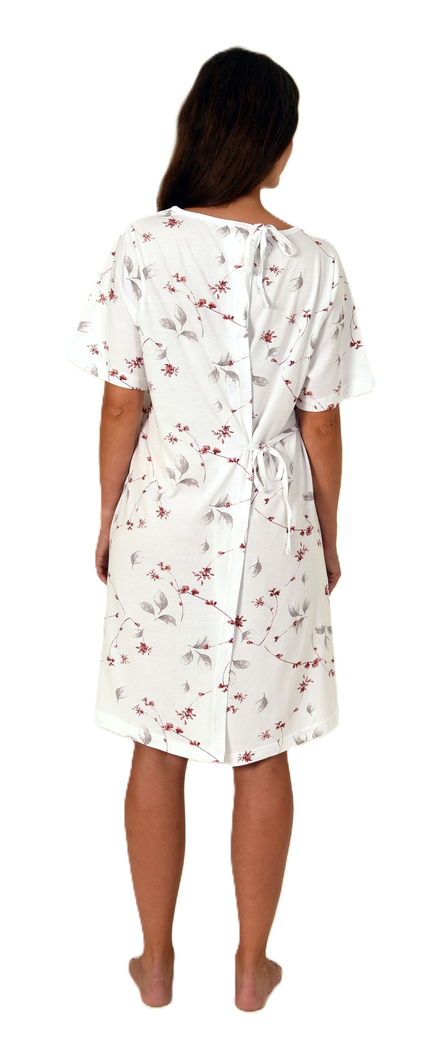 Damen Pflegenachthemd kurzarm, Rückenteil offen mit praktischem Bindeverschluß