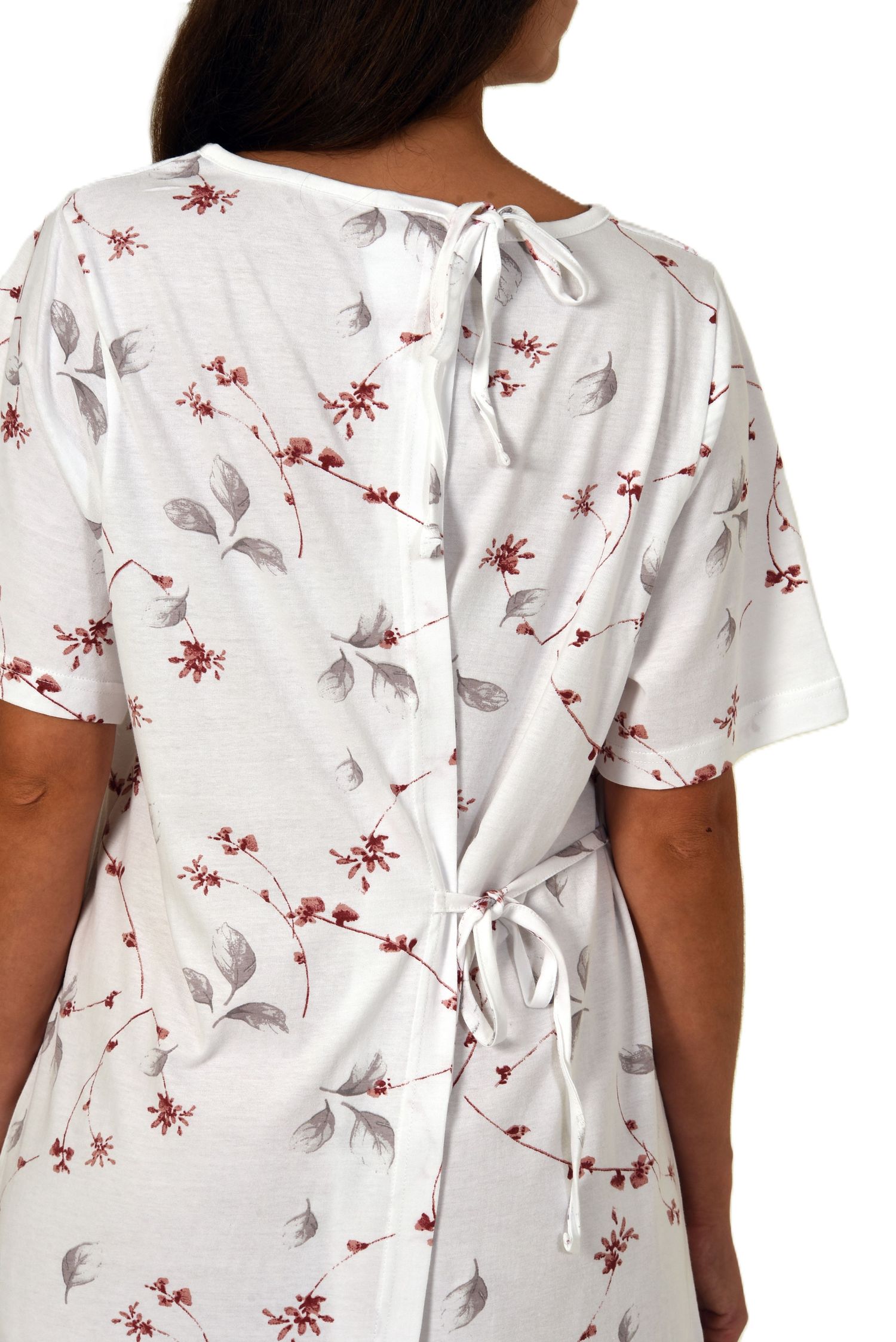 Damen Pflegenachthemd kurzarm, Rückenteil offen mit praktischem Bindeverschluß