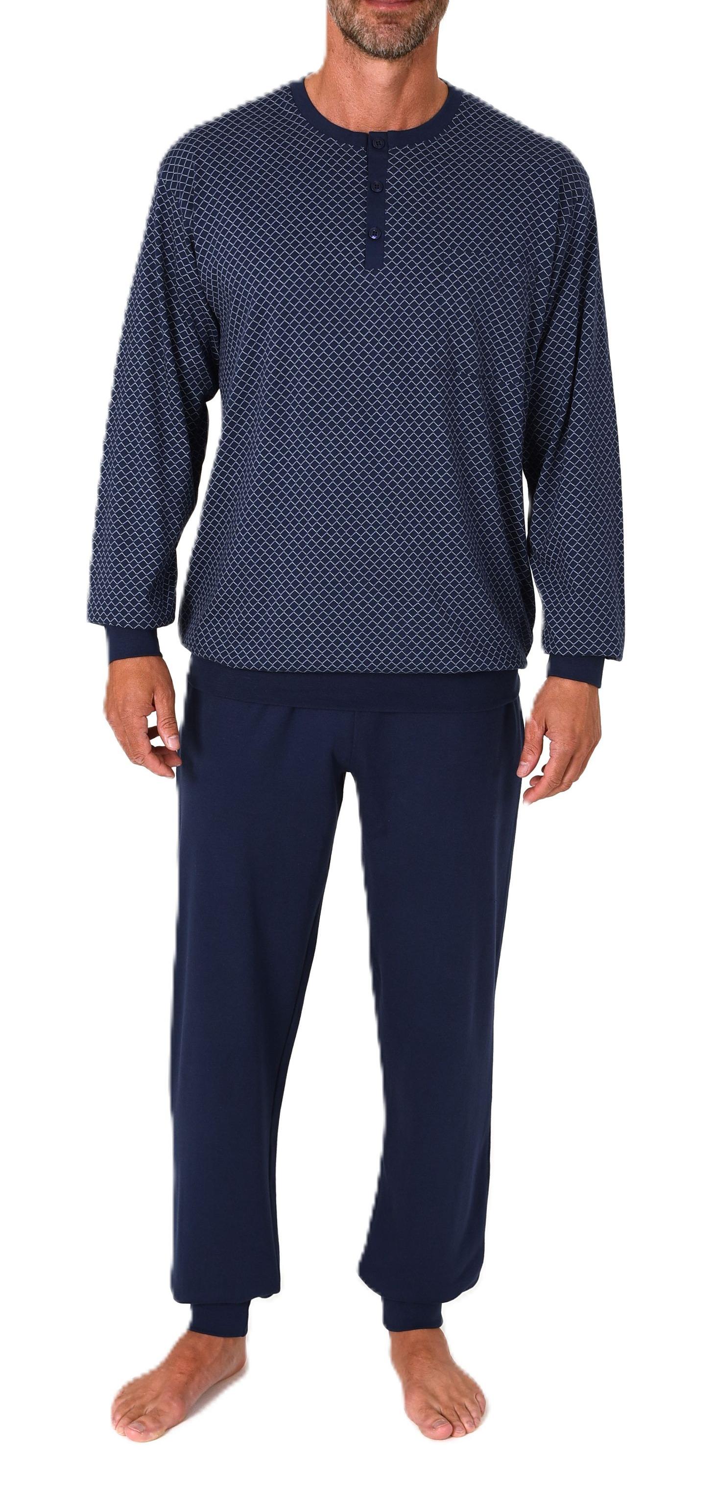 Normann Herren Langarm Schlafanzug mit Bündchen - Minimalprint-Optik - auch in Übergröße