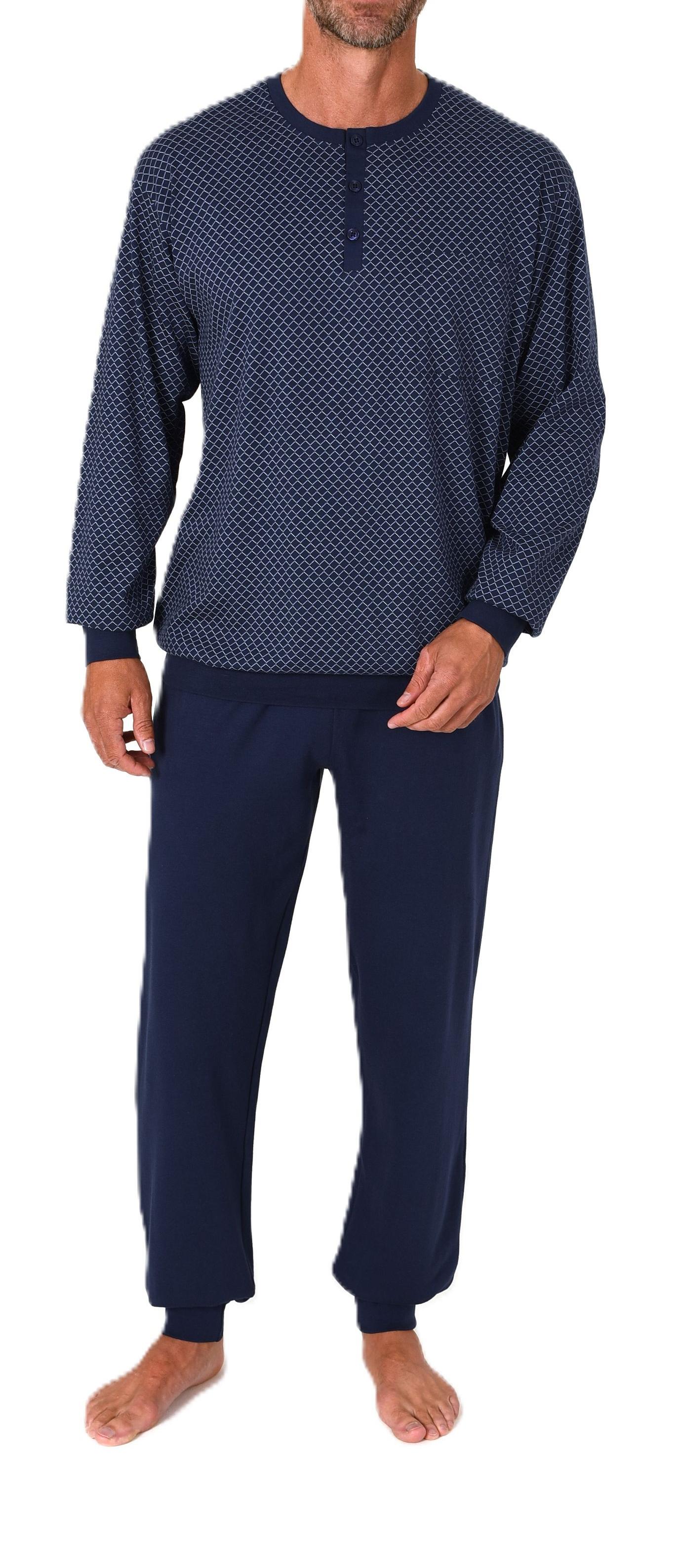 Normann Herren Langarm Schlafanzug mit Bündchen - Minimalprint-Optik - auch in Übergröße