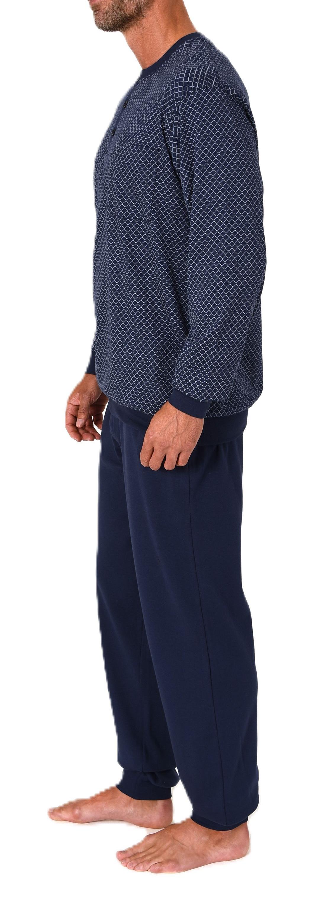 Normann Herren Langarm Schlafanzug mit Bündchen - Minimalprint-Optik - auch in Übergröße