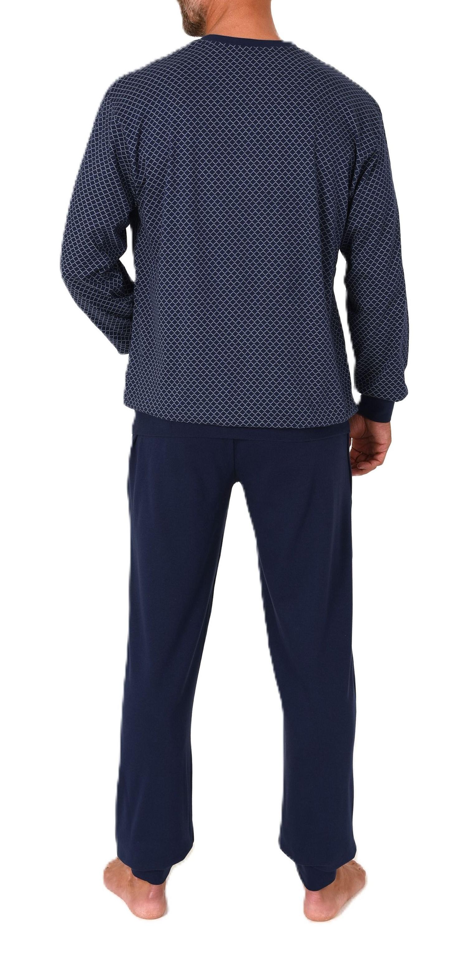 Normann Herren Langarm Schlafanzug mit Bündchen - Minimalprint-Optik - auch in Übergröße