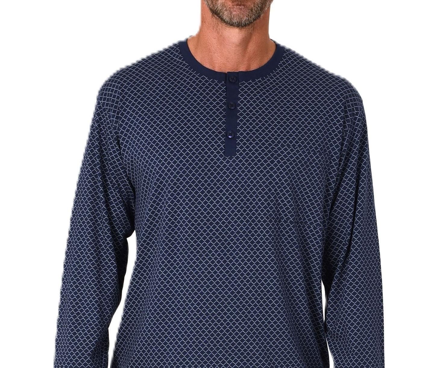 Normann Herren Langarm Schlafanzug mit Bündchen - Minimalprint-Optik - auch in Übergröße