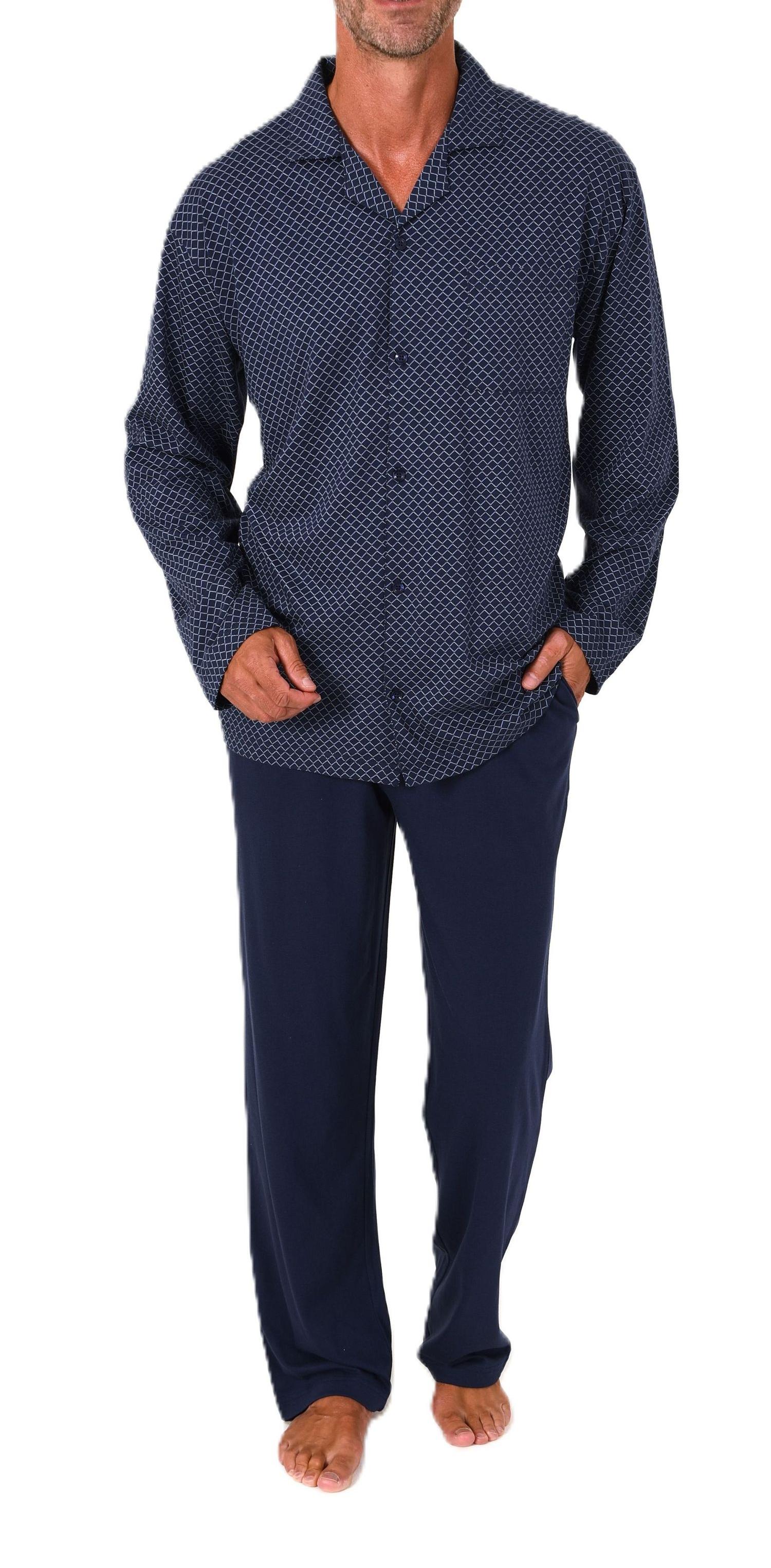 Normann Herren Langarm Schlafanzug Jersey Pyjama zum durchknöpfen, auch in Übergrössen