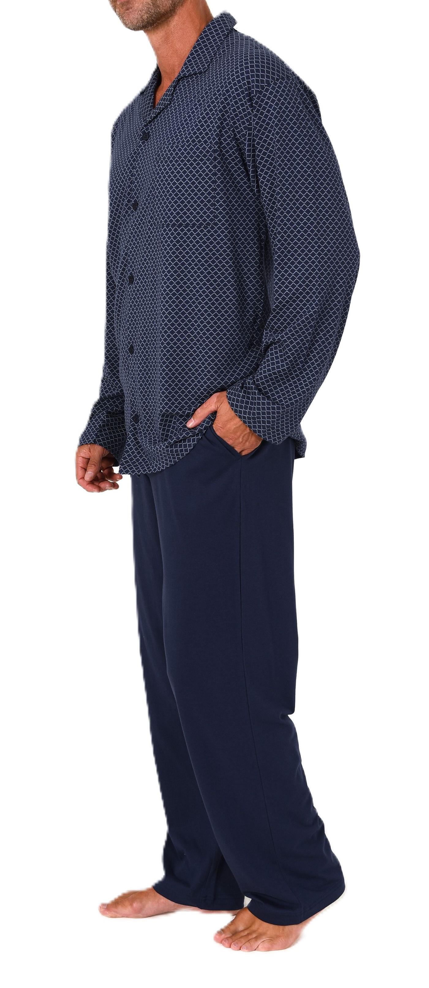 Normann Herren Langarm Schlafanzug Jersey Pyjama zum durchknöpfen, auch in Übergrössen