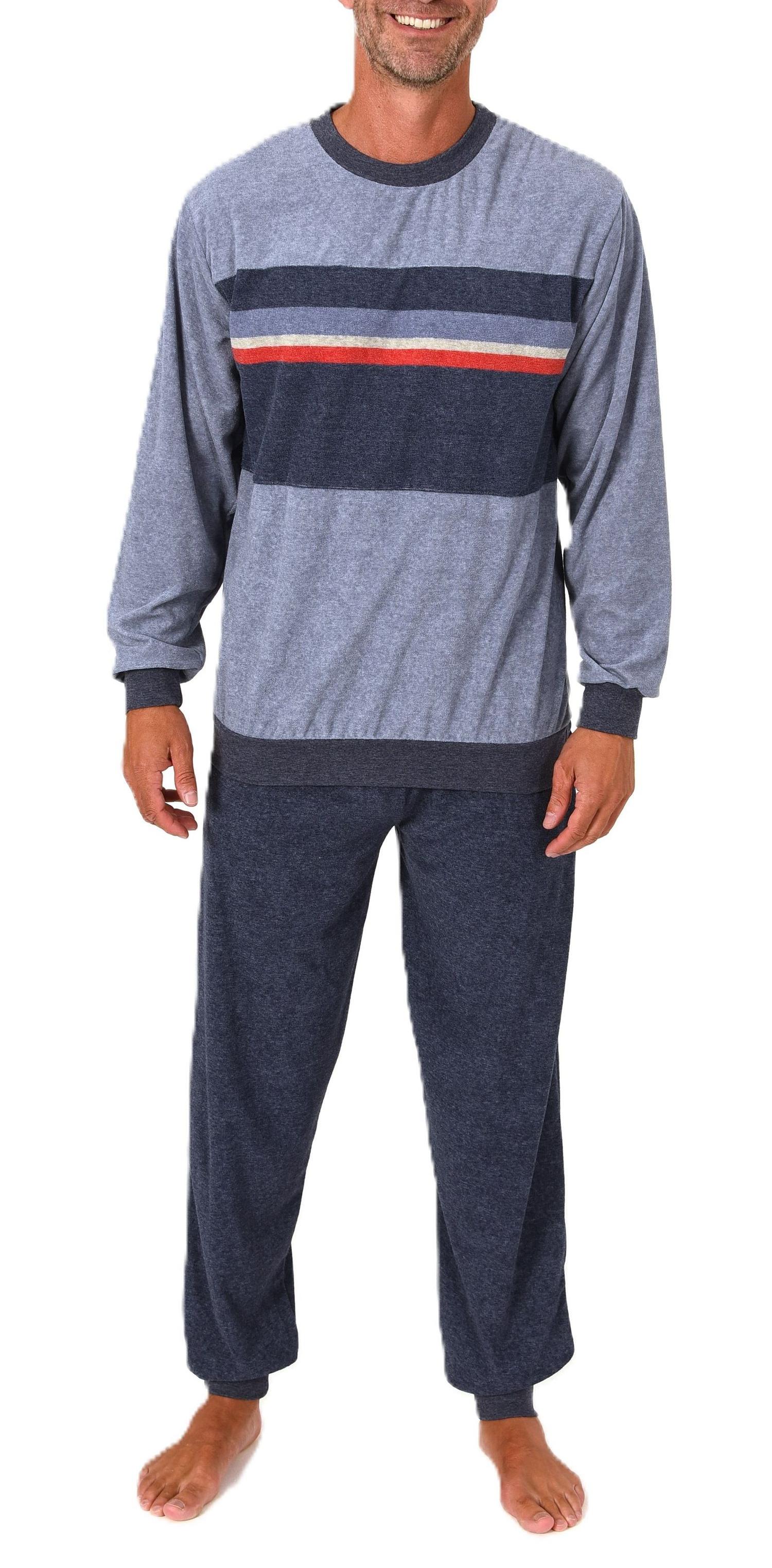 Normann Herren Frottee langarm Schlafanzug mit Bündchen – Pyjama auch in Übergröße