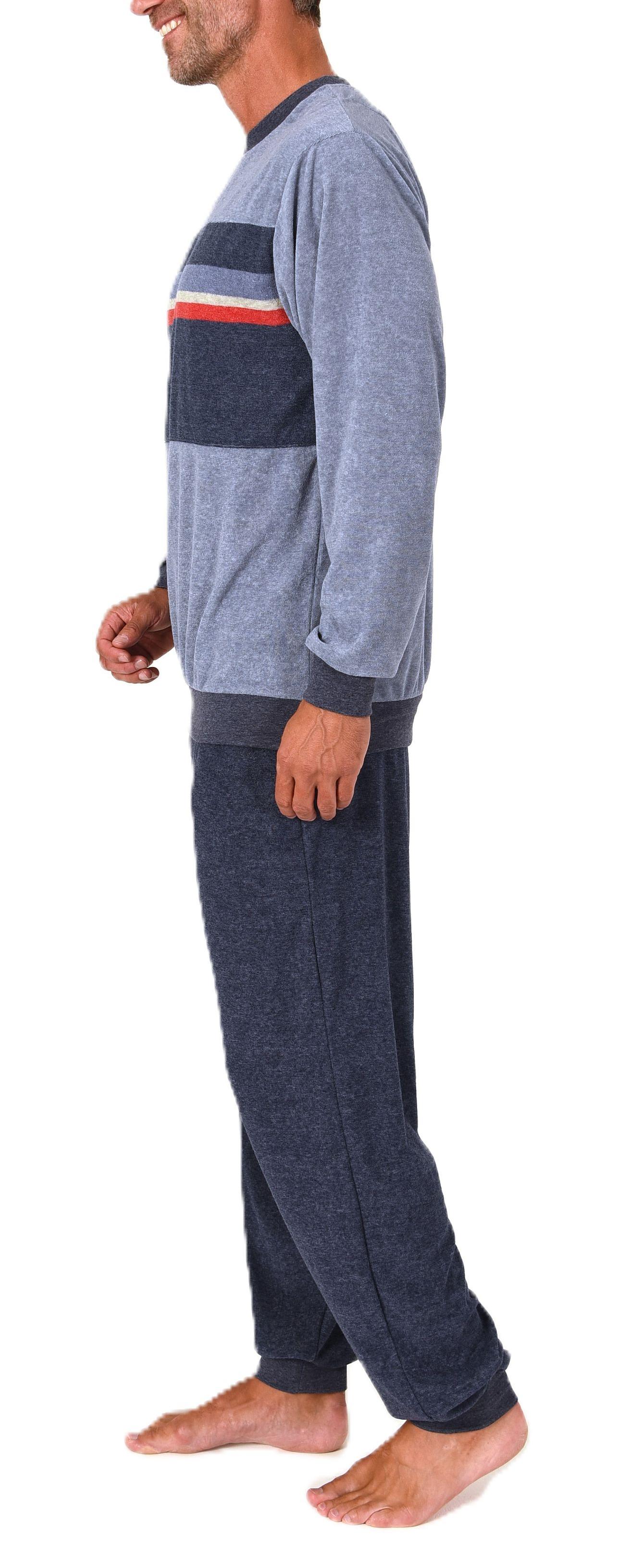 Normann Herren Frottee langarm Schlafanzug mit Bündchen – Pyjama auch in Übergröße