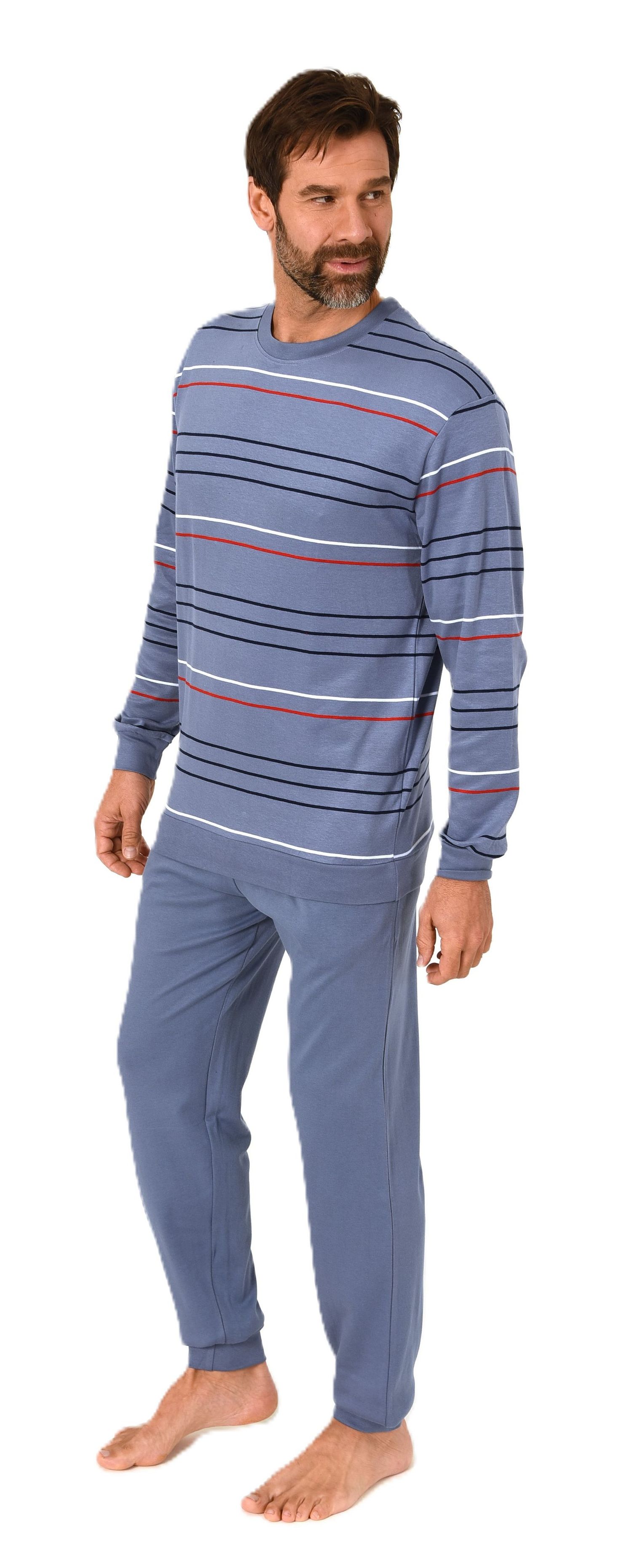 Herren Schlafanzug mit Bündchen in warmer Kuschel Interlock Qualität - auch in Übergröße