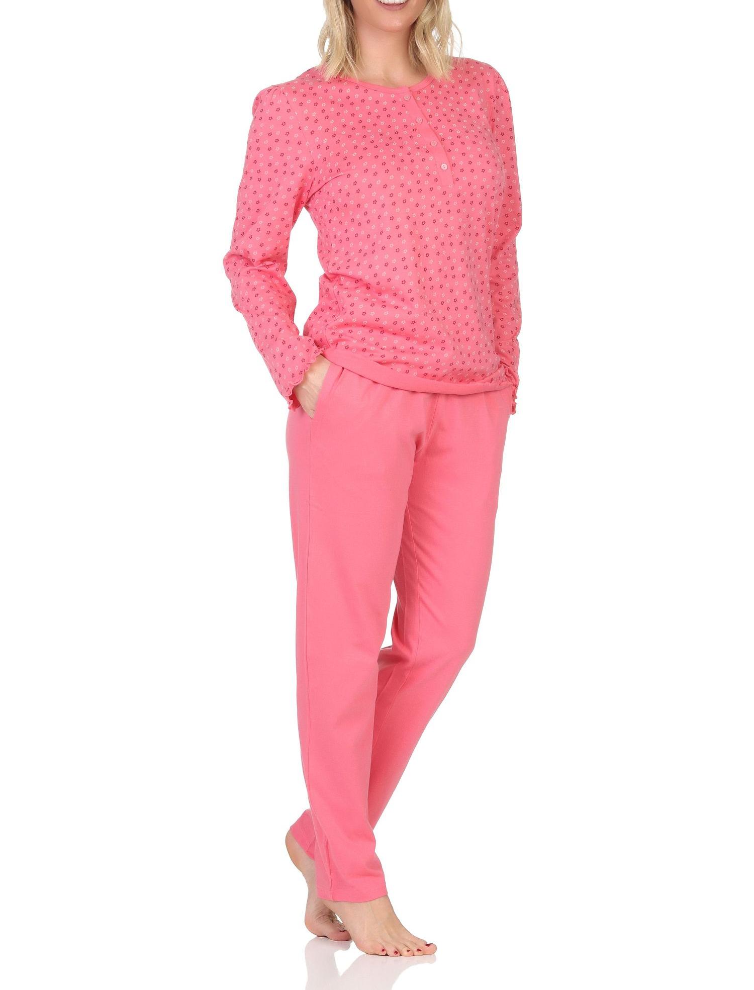 Normann Damen langarm Schlafanzug Pyjama im eleganten Minimal-Print