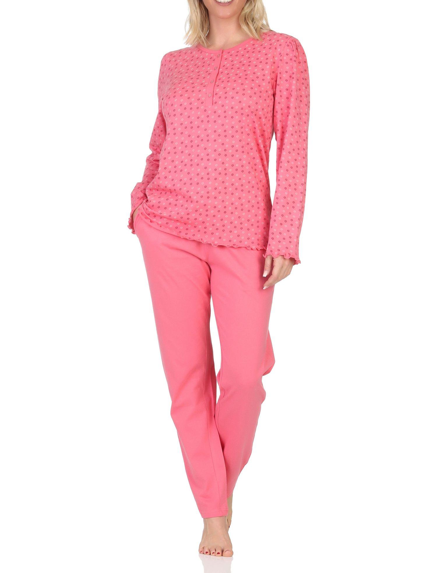 Normann Damen langarm Schlafanzug Pyjama im eleganten Minimal-Print