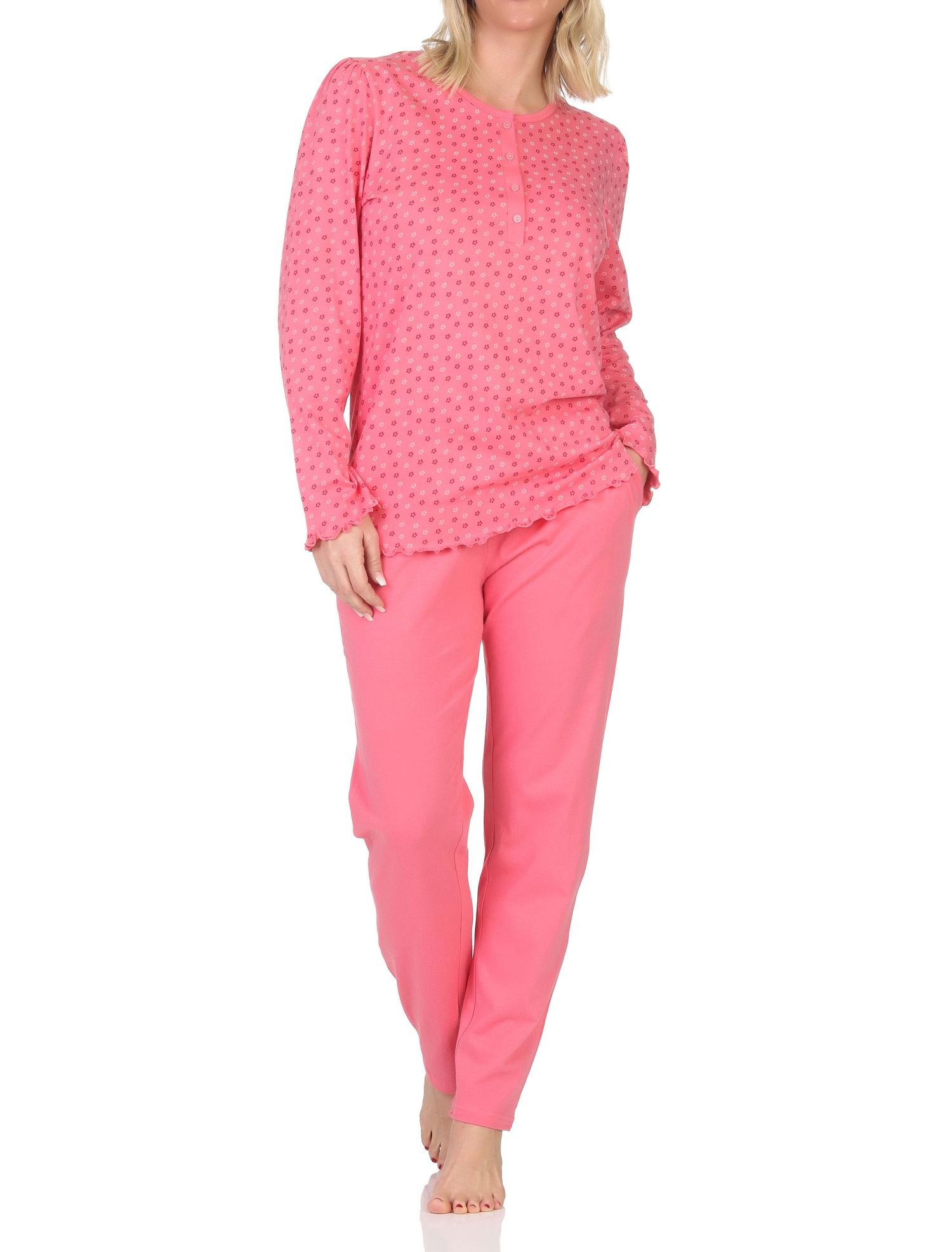 Normann Damen langarm Schlafanzug Pyjama im eleganten Minimal-Print