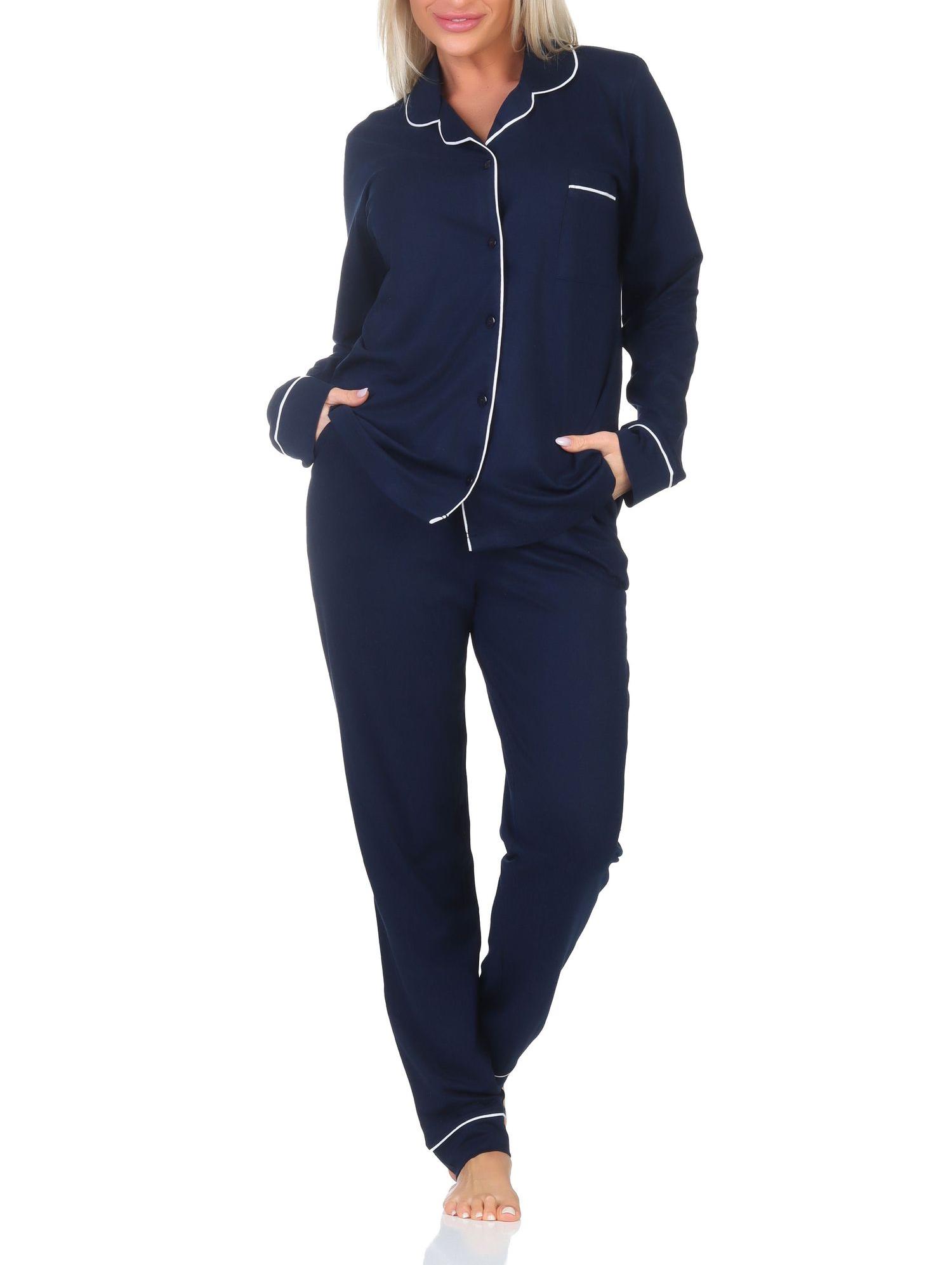 Normann Damen Schlafanzug Pyjama lang in klassischen Style aus Jersey – auch in Übergröße