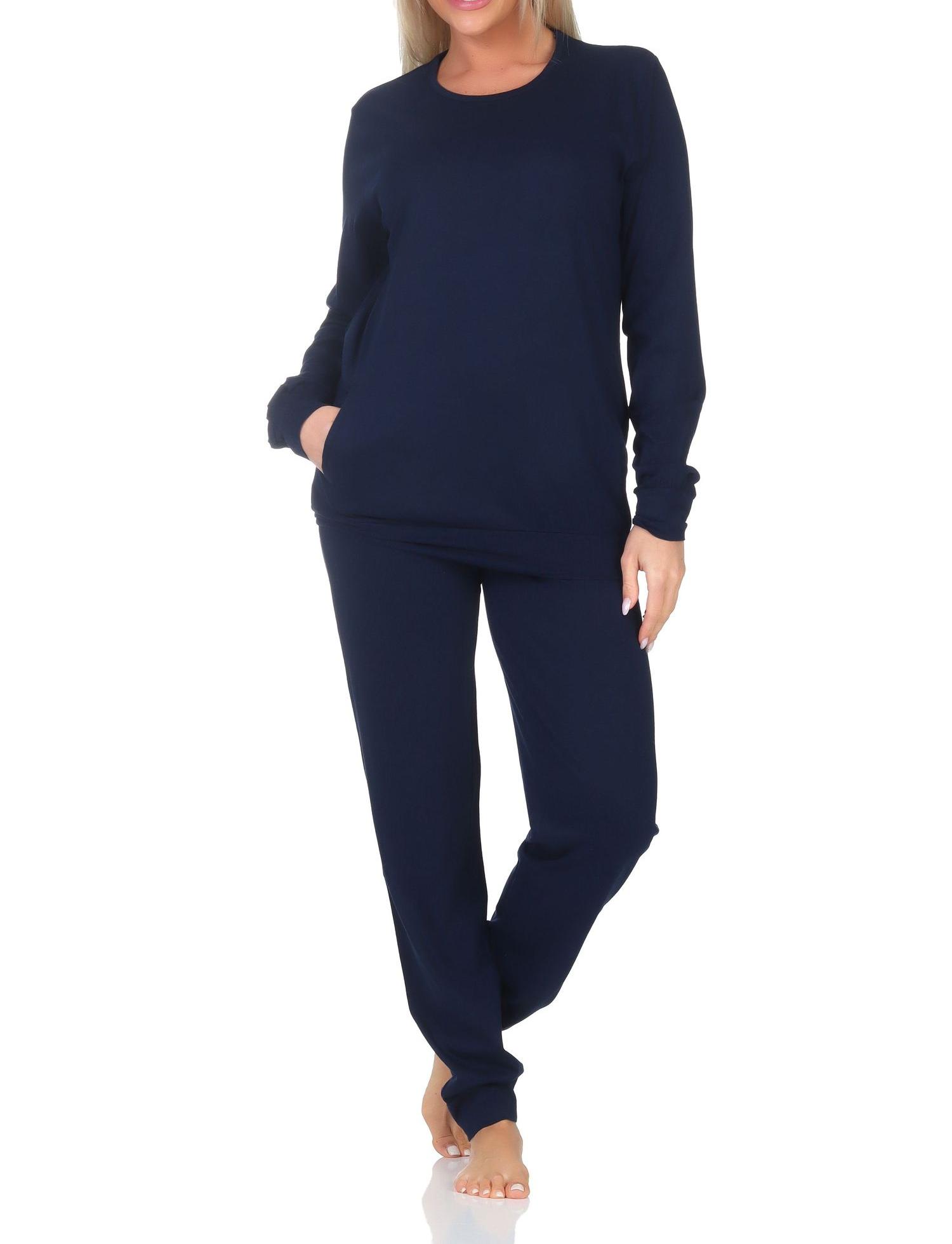 Normann Damen langarm Schlafanzug mit Bündchen in Tupfen Punkte Optik – auch in Übergröße