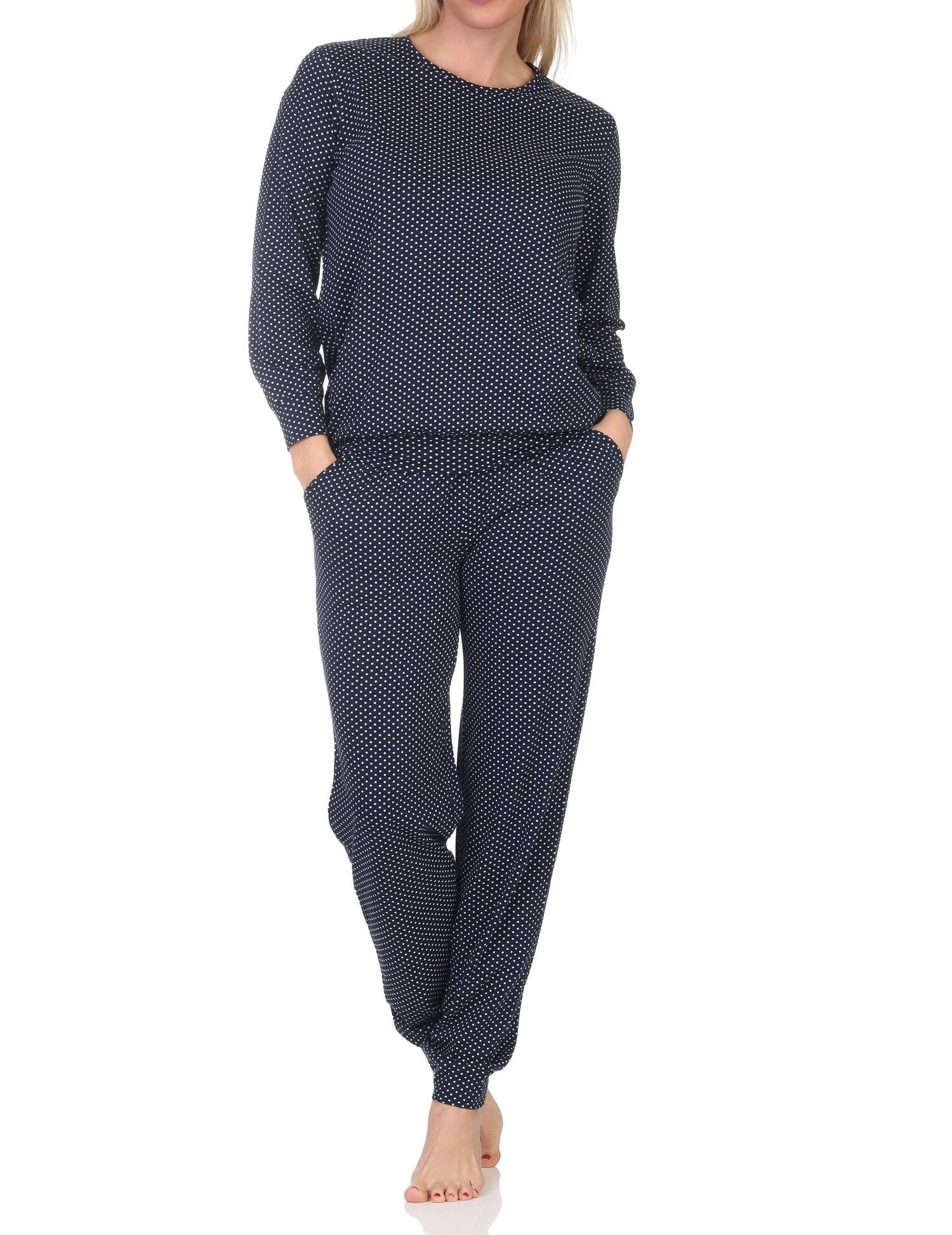 Normann Damen langarm Schlafanzug mit Bündchen in Tupfen Punkte Optik – auch in Übergröße