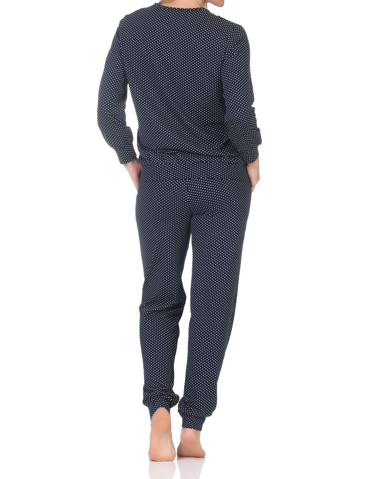 Normann Damen langarm Schlafanzug mit Bündchen in Tupfen Punkte Optik – auch in Übergröße