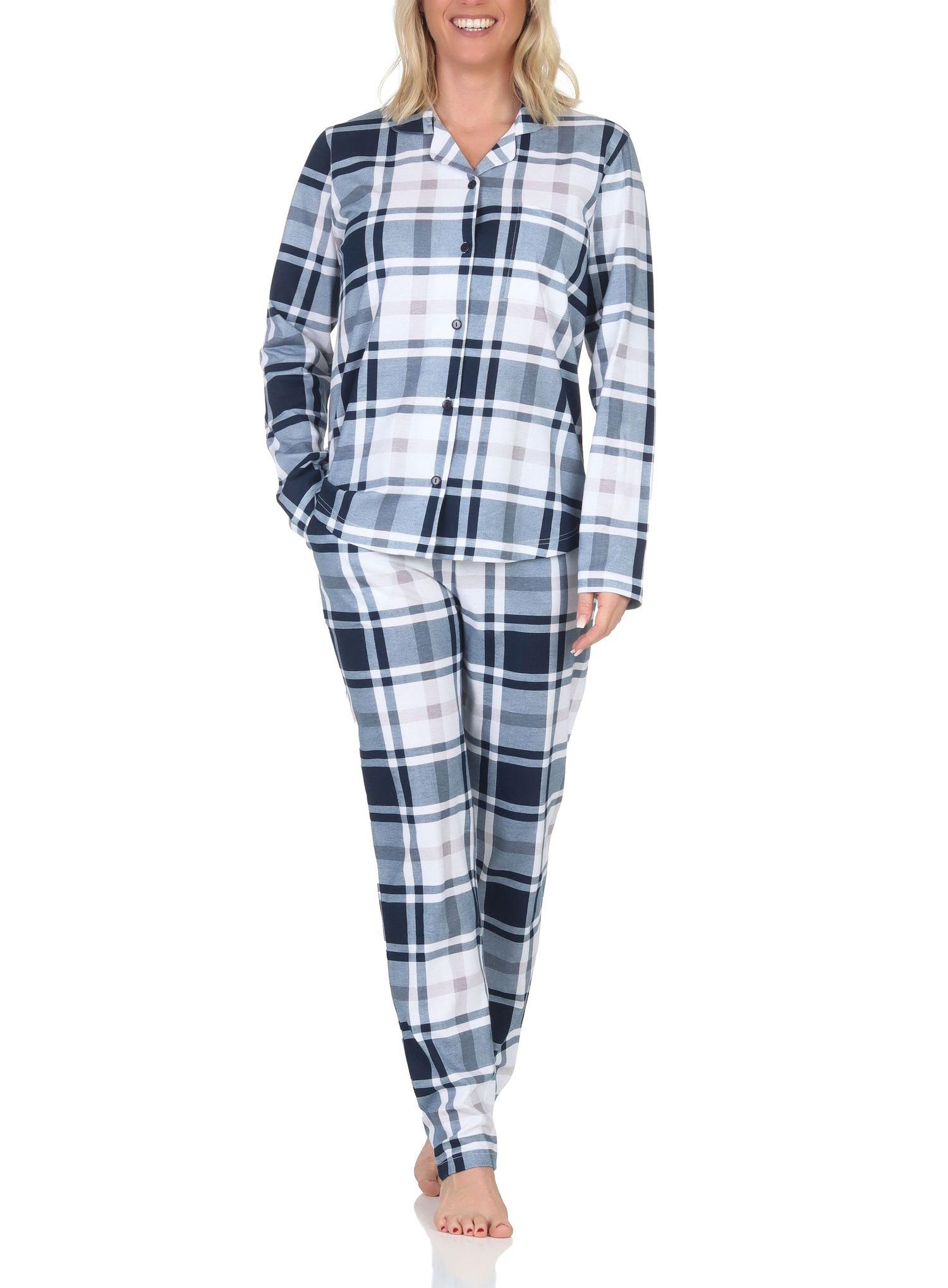 Normann Damen Pyjama aus Single Jersey zum durchknöpfen in Karo Optik - auch in Übergröße Normann Damen Pyjama aus Single Jersey zum durchknöpfen in Karo Optik - auch in Übergröße