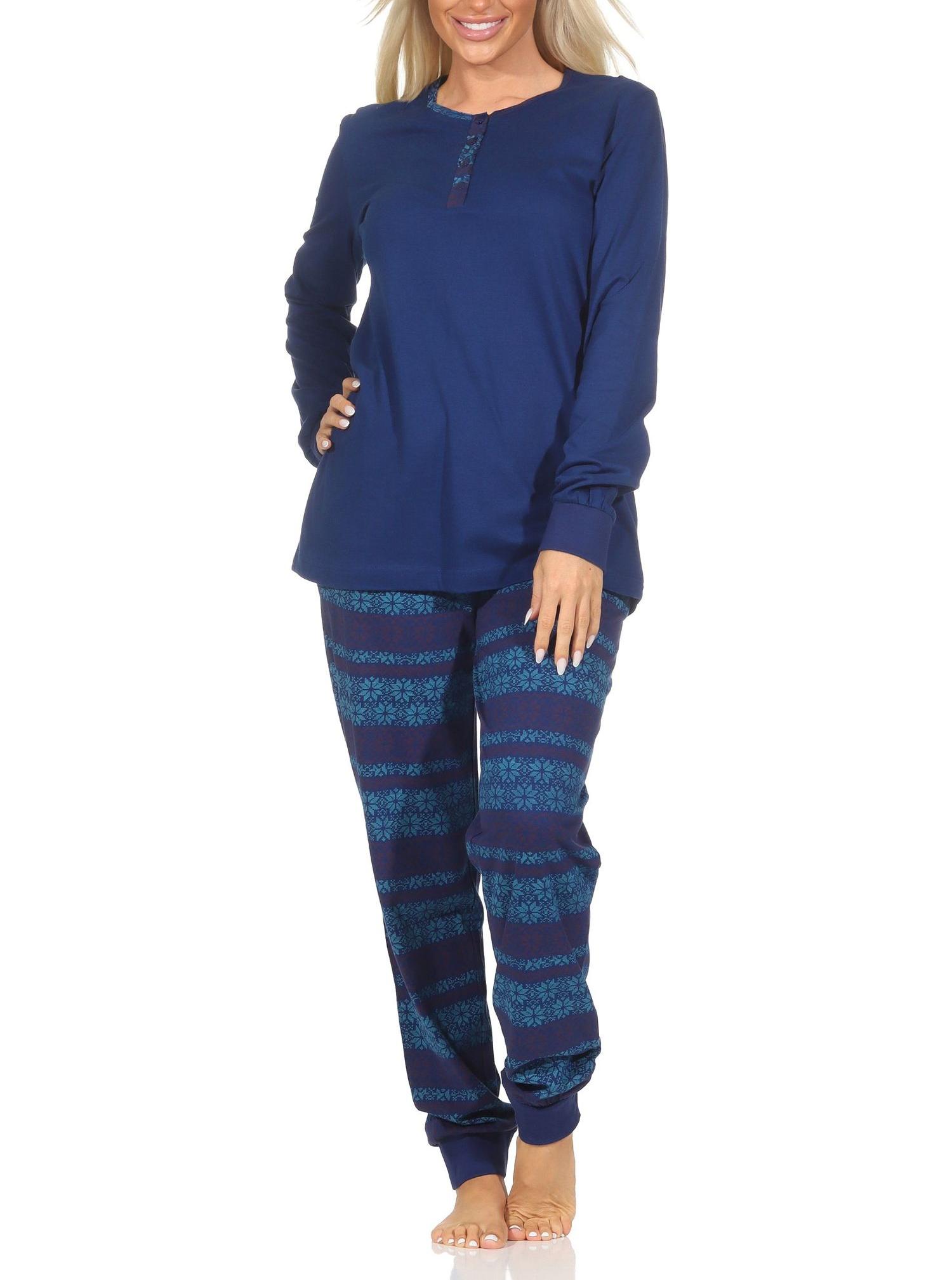 Normann Damen Schlafanzug langarm Pyjama mit Bündchen im Ethnolook - auch in Übergrößen Normann Damen Schlafanzug langarm Pyjama mit Bündchen im Ethnolook - auch in Übergrößen