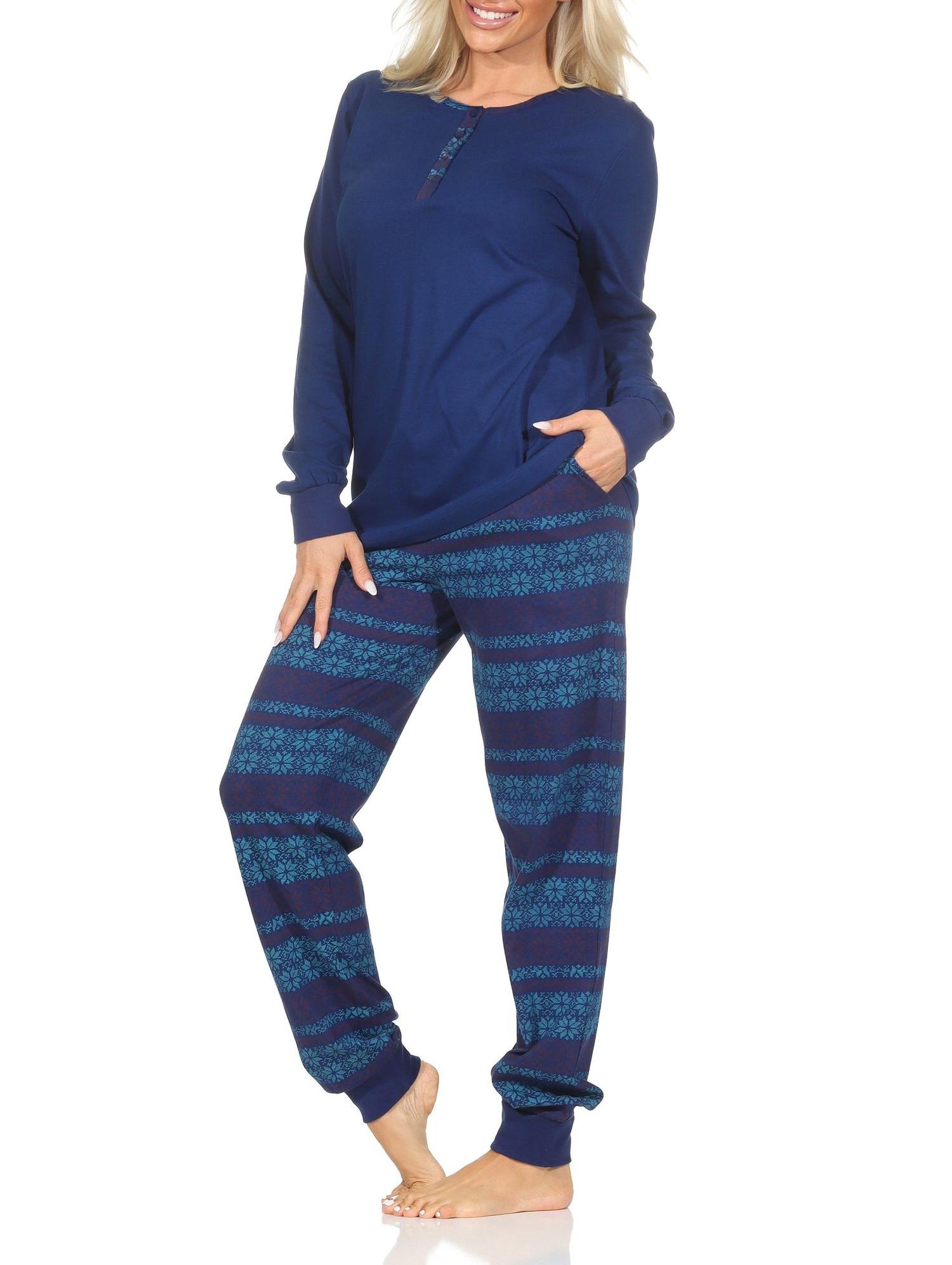 Normann Damen Schlafanzug langarm Pyjama mit Bündchen im Ethnolook - auch in Übergrößen Normann Damen Schlafanzug langarm Pyjama mit Bündchen im Ethnolook - auch in Übergrößen