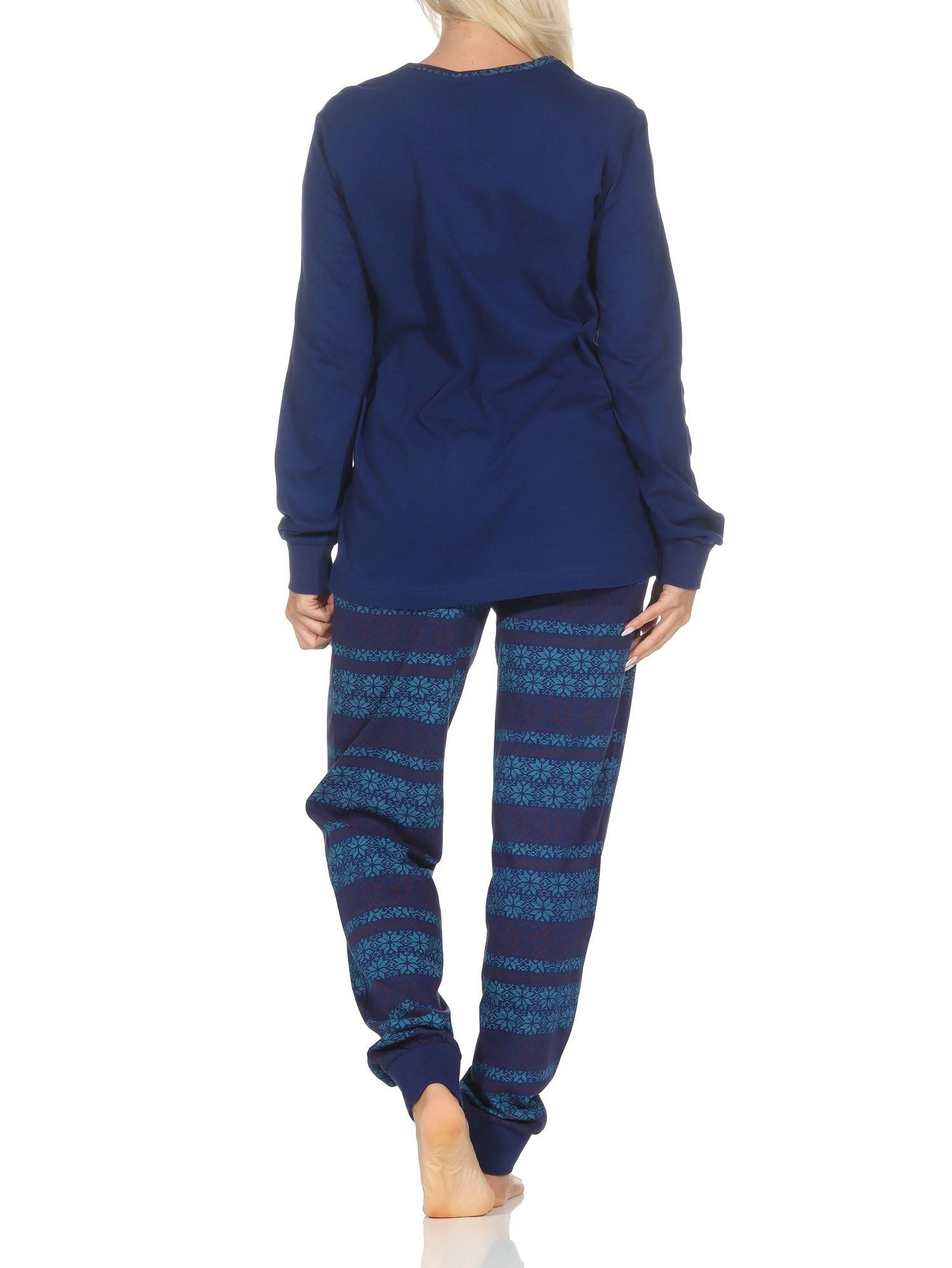 Normann Damen Schlafanzug langarm Pyjama mit Bündchen im Ethnolook - auch in Übergrößen