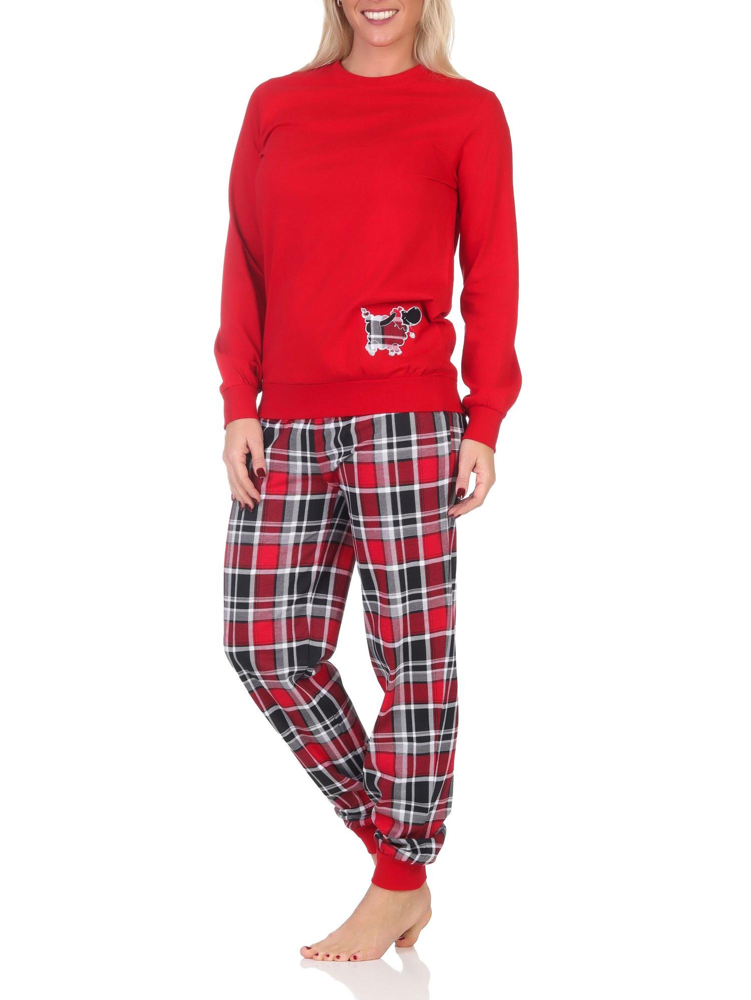 Damen Schlafanzug mit Bündchen mit Karohose und süssen Tiermotiv - auch in Übergrössen Damen Schlafanzug mit Bündchen mit Karohose und süssen Tiermotiv - auch in Übergrössen
