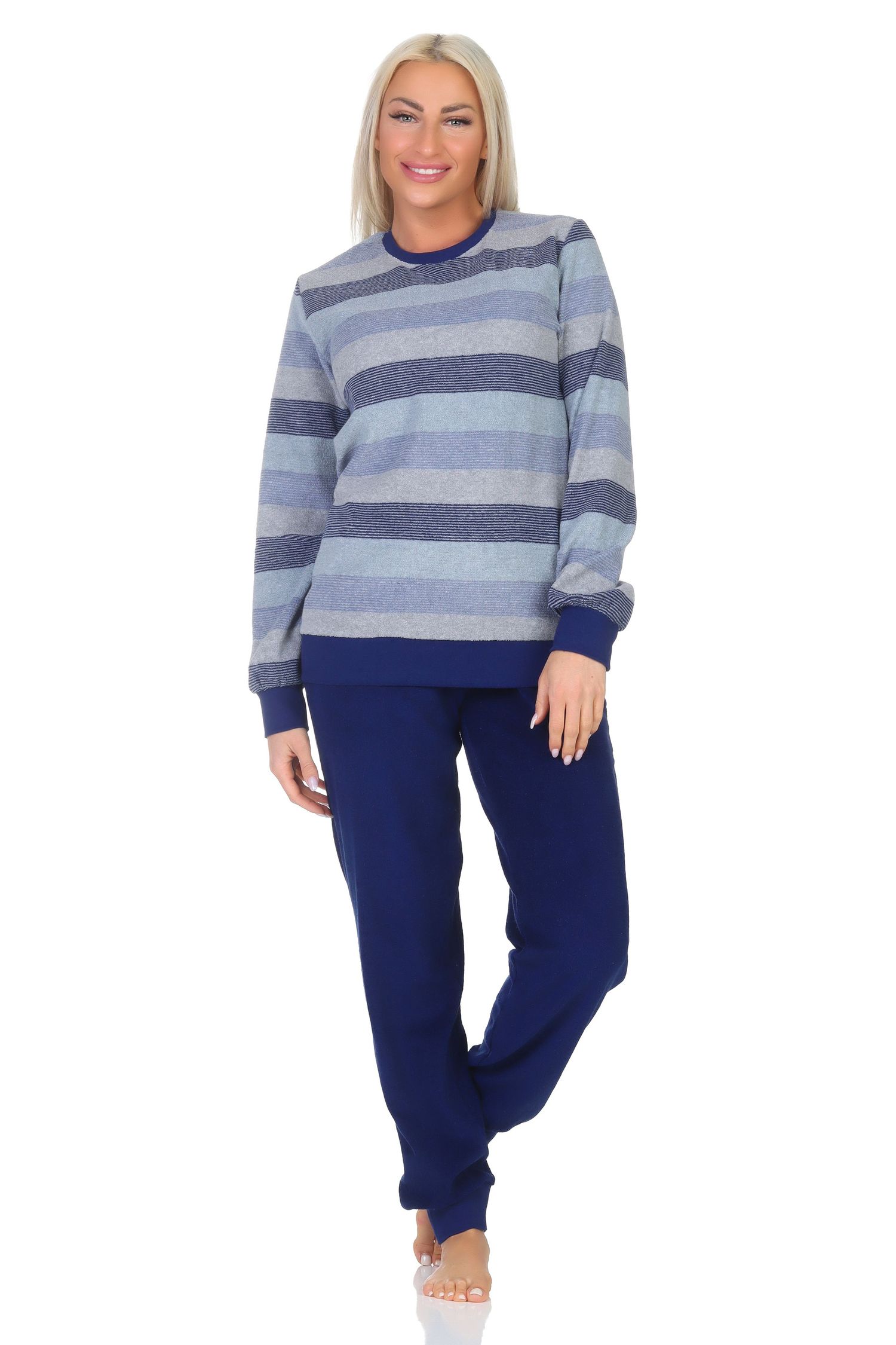 Normann Damen Frottee Schlafanzug mit Bündchen in edler Streifenoptik - auch in Übergröße