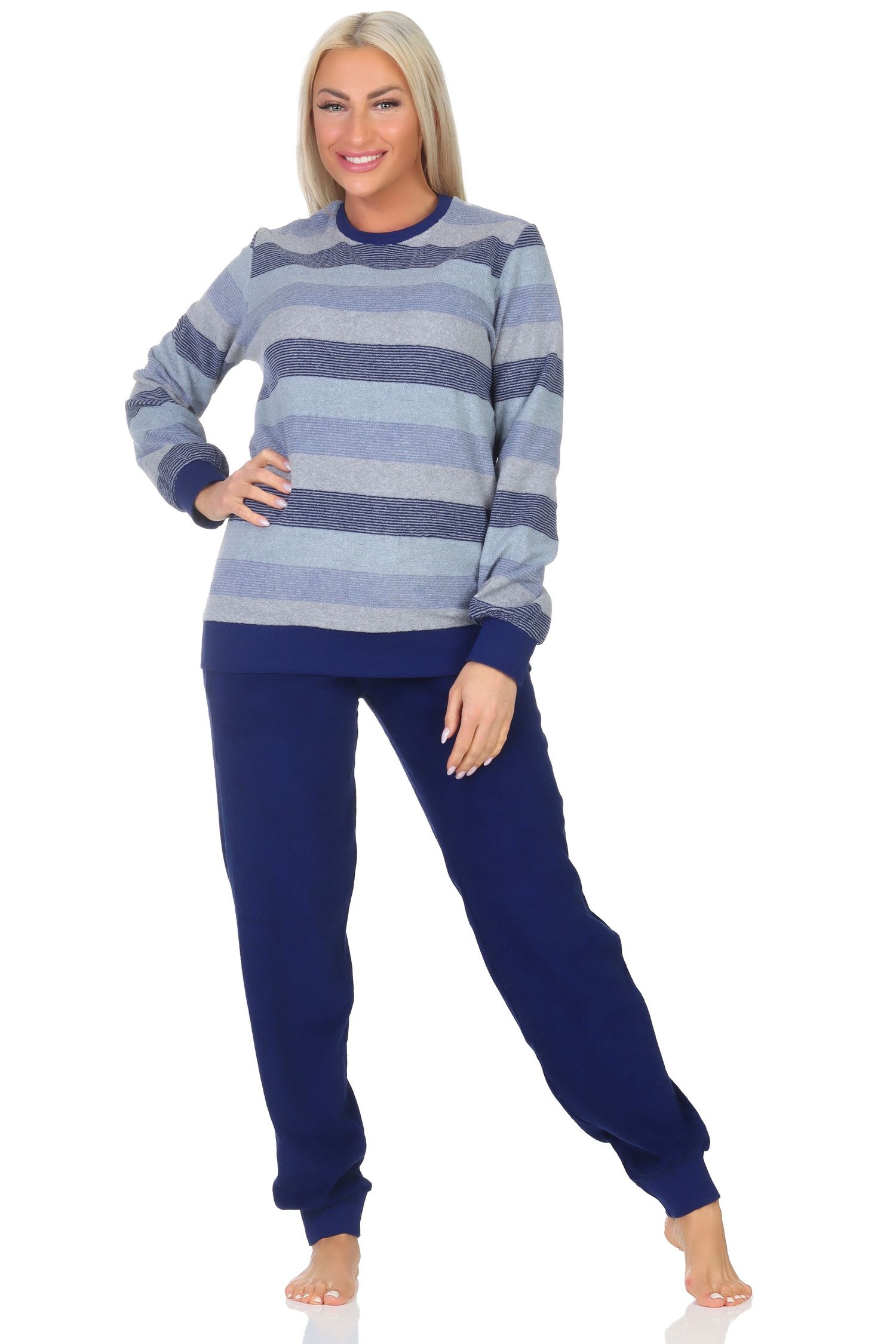 Normann Damen Frottee Schlafanzug mit Bündchen in edler Streifenoptik - auch in Übergröße