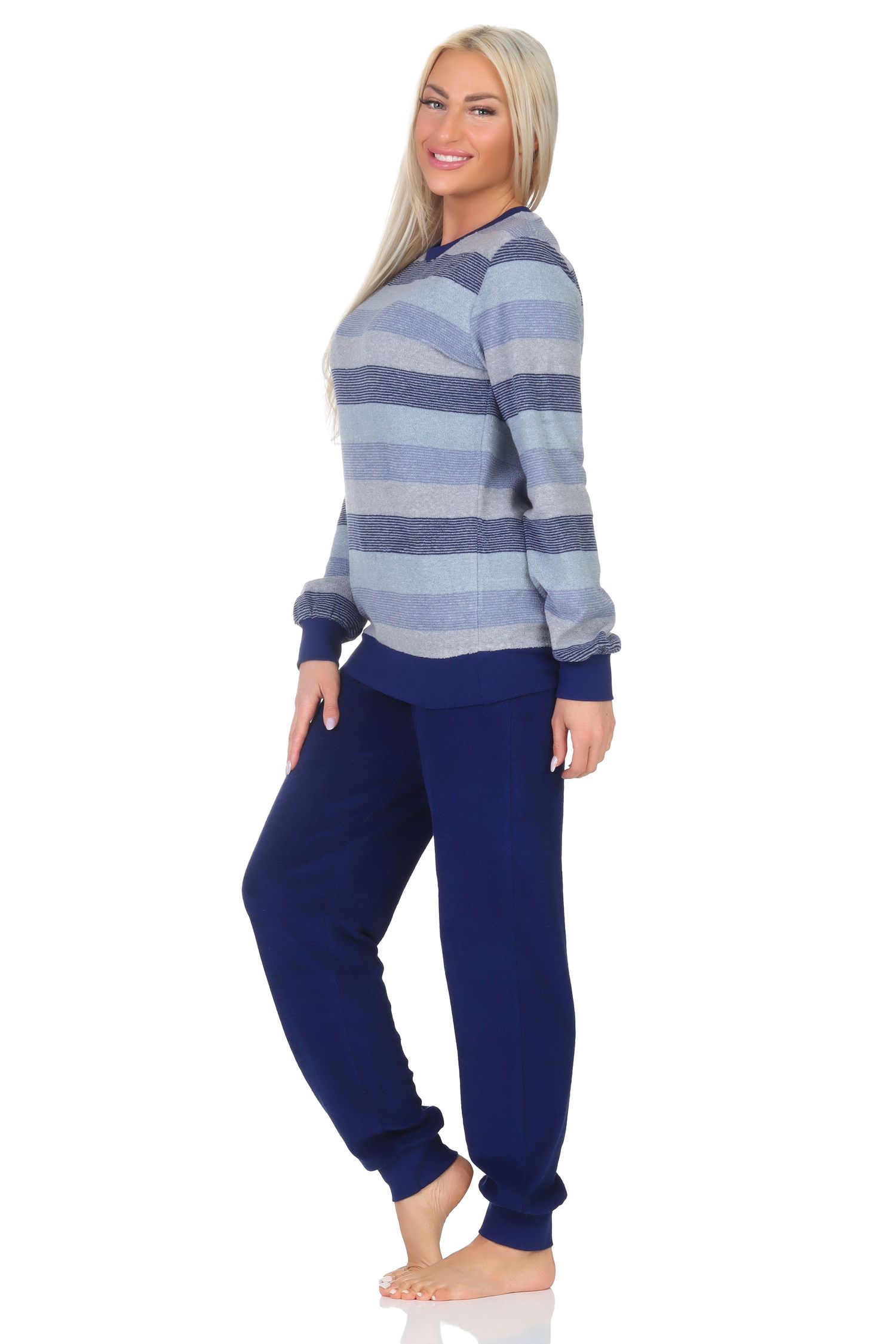 Normann Damen Frottee Schlafanzug mit Bündchen in edler Streifenoptik - auch in Übergröße