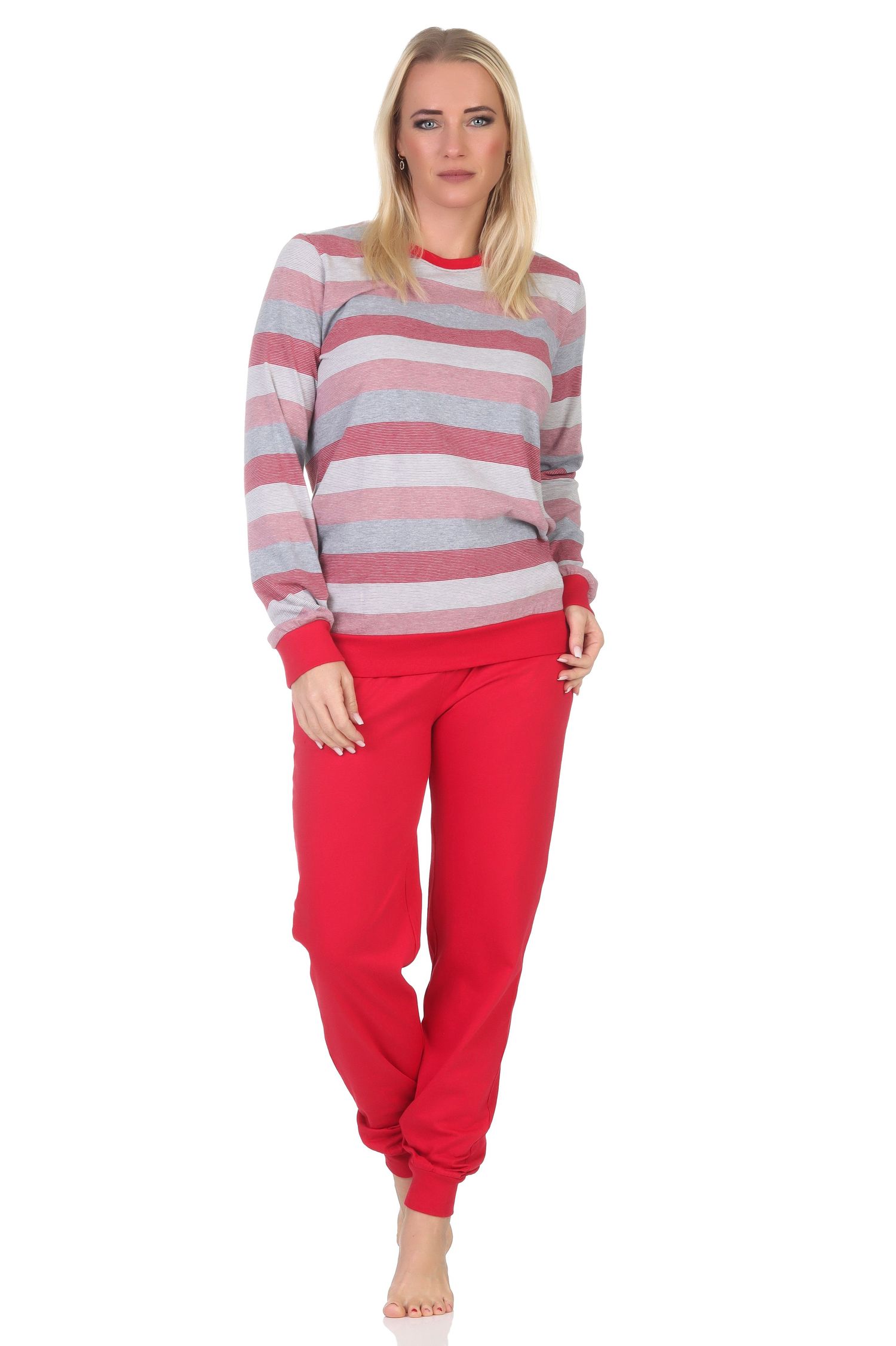 Normann Damen Frottee Schlafanzug mit Bündchen in edler Streifenoptik - auch in Übergröße